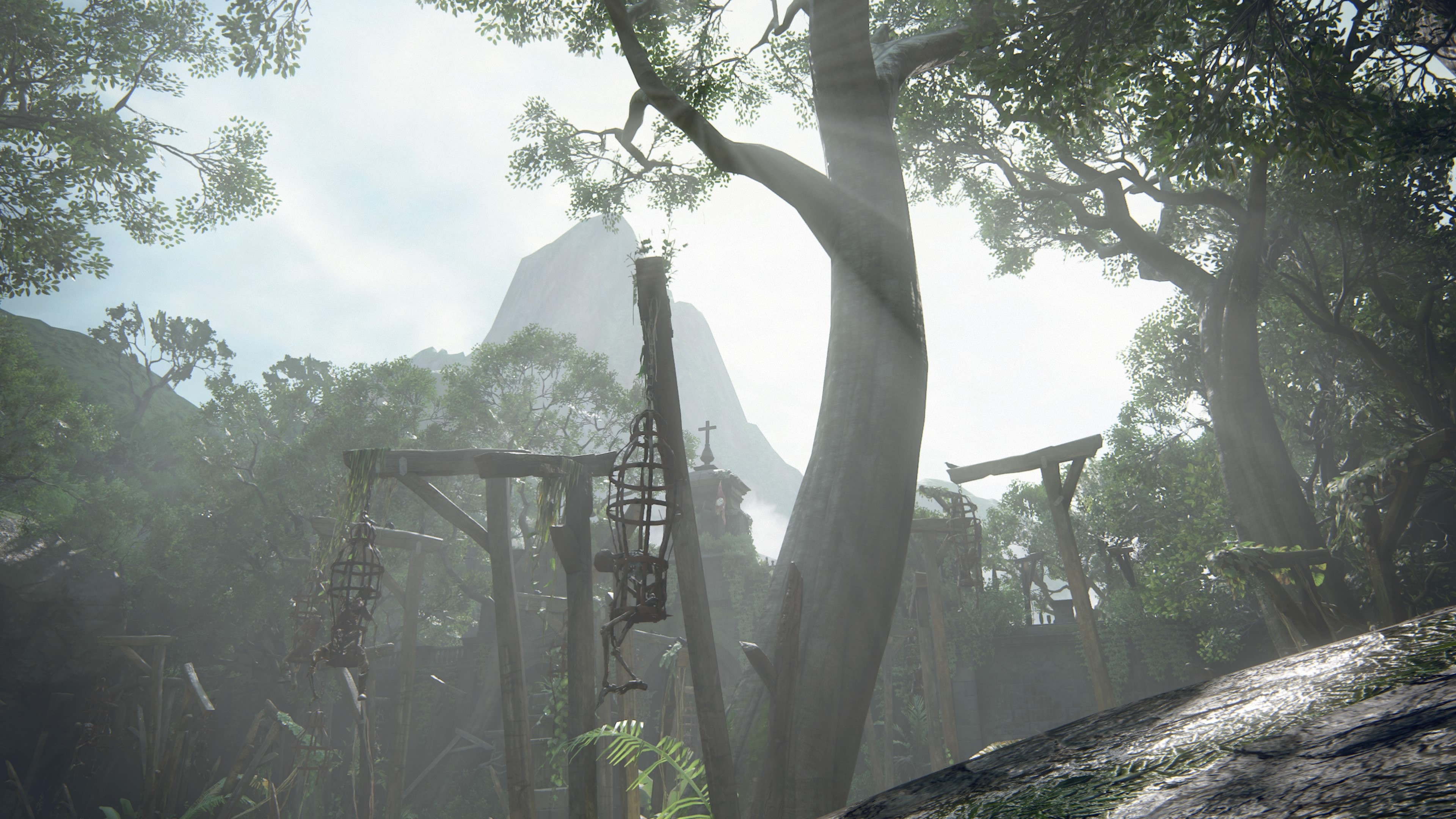 Uncharted 4: A Thief's End jungle scene with cages HD Wallpaper