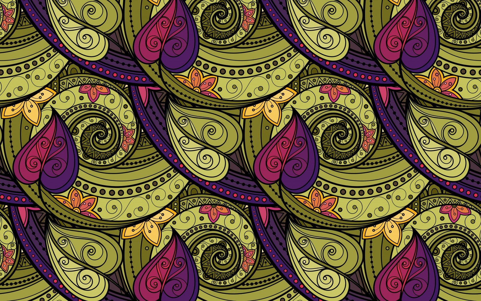 Abstract paisley pattern with floral and leaf motifs HD Wallpaper