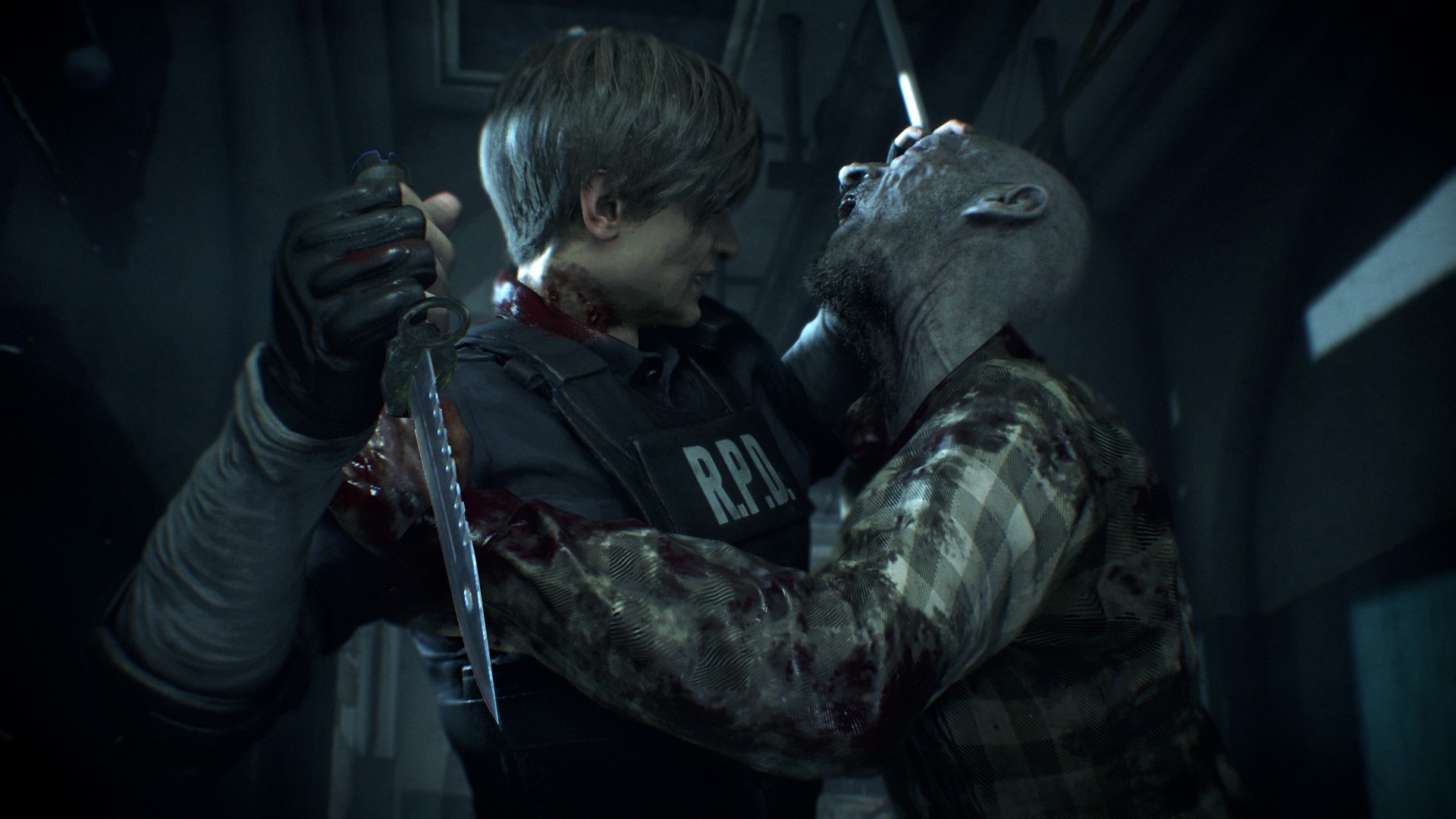 Leon S. Kennedy from Resident Evil 2 fighting a zombie HD Wallpaper