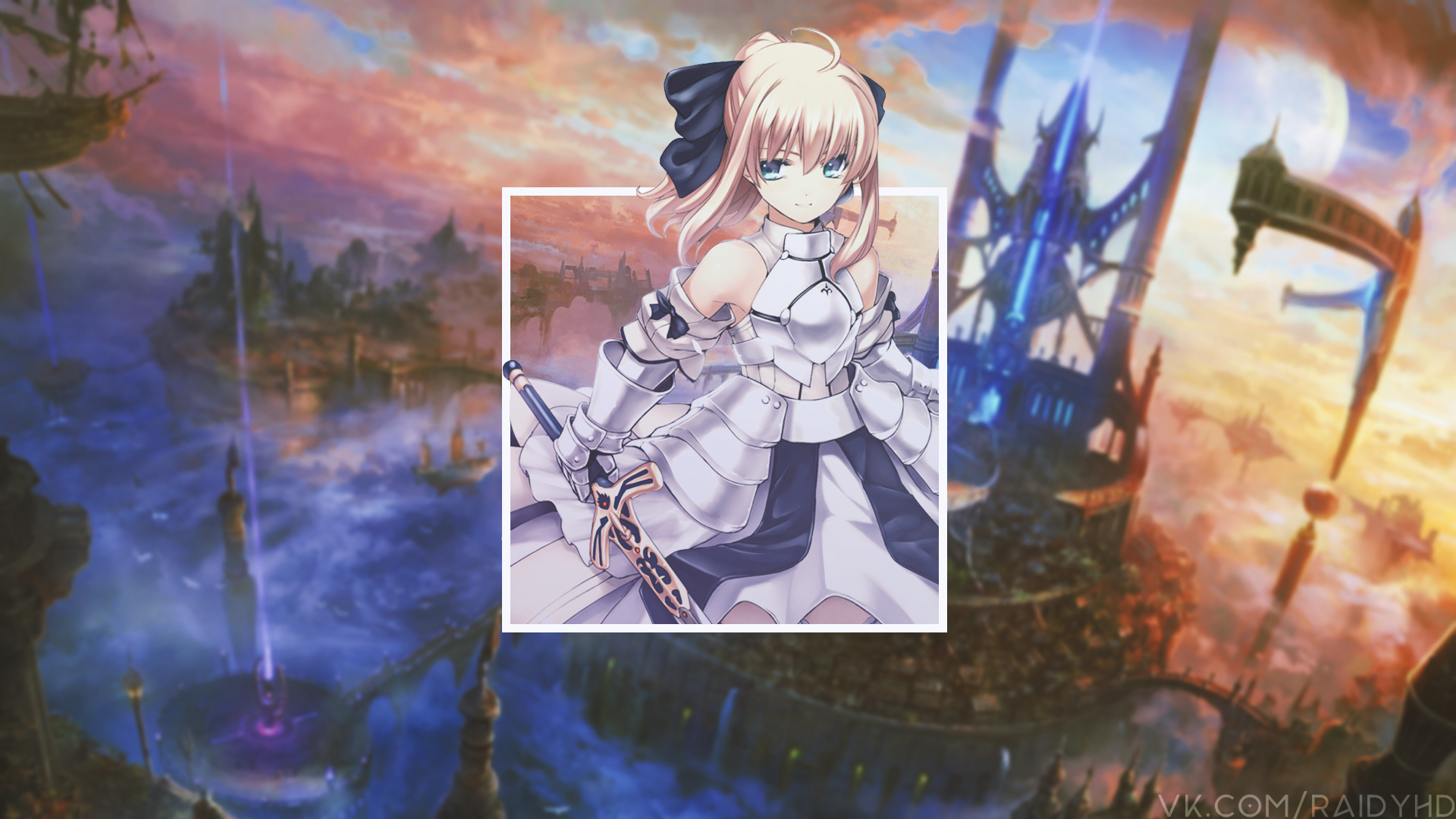 Saber from Fate/Stay Night with fantasy city background HD Wallpaper