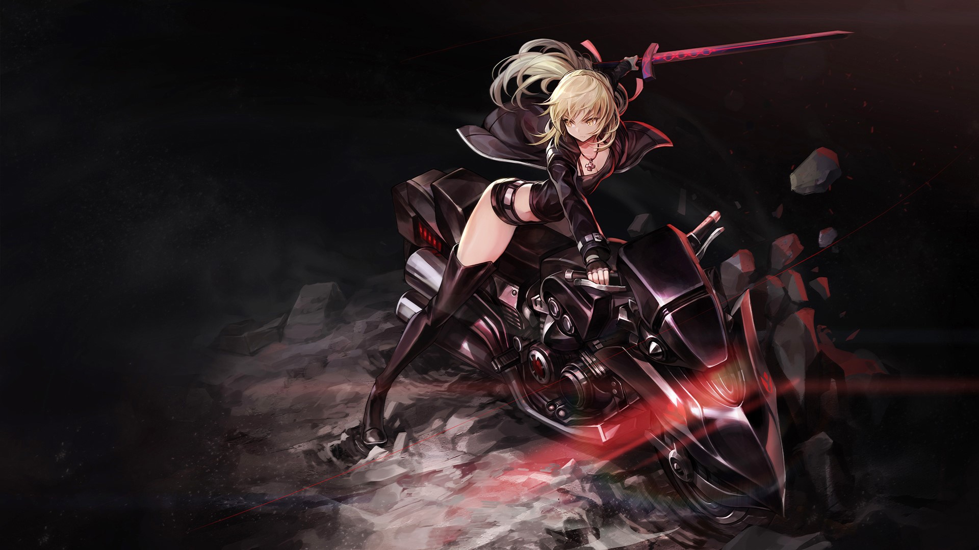Saber Alter from Fate/Grand Order on a motorcycle HD Wallpaper