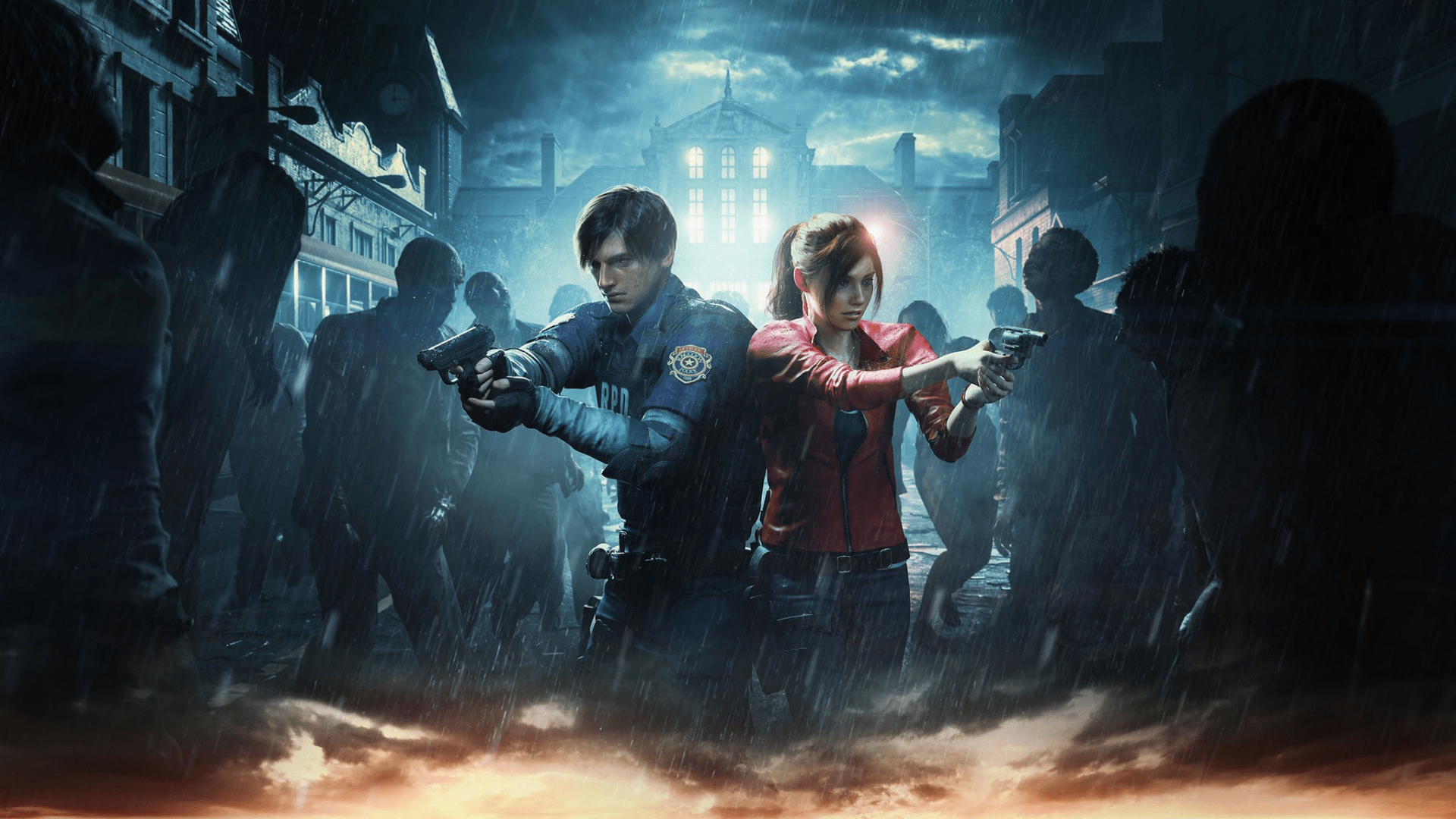 Leon S. Kennedy and Claire Redfield from Resident Evil 2 surrounded by zombies HD Wallpaper