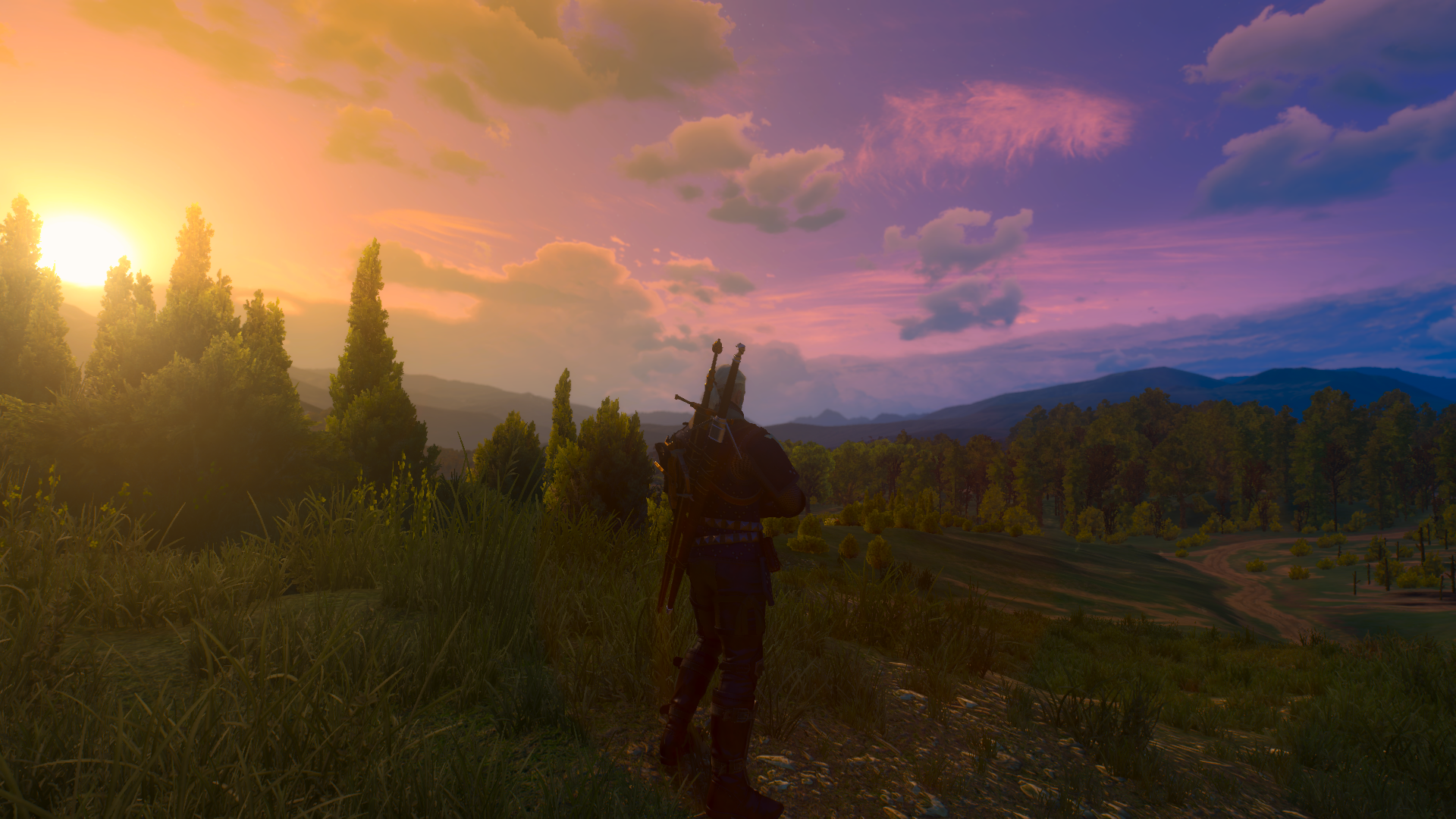 Geralt of Rivia from The Witcher 3: Wild Hunt at sunset HD Wallpaper