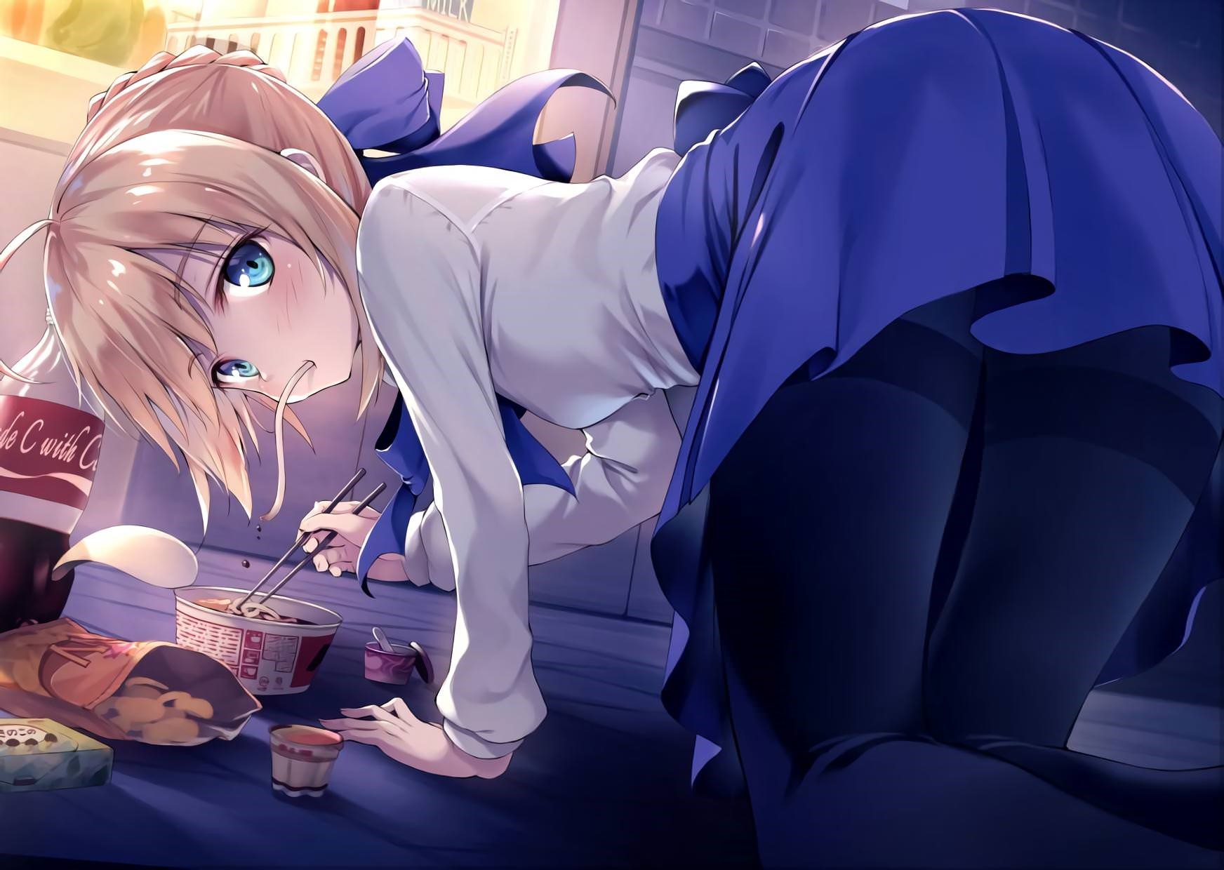 Saber from Fate/Stay Night eating ramen HD Wallpaper