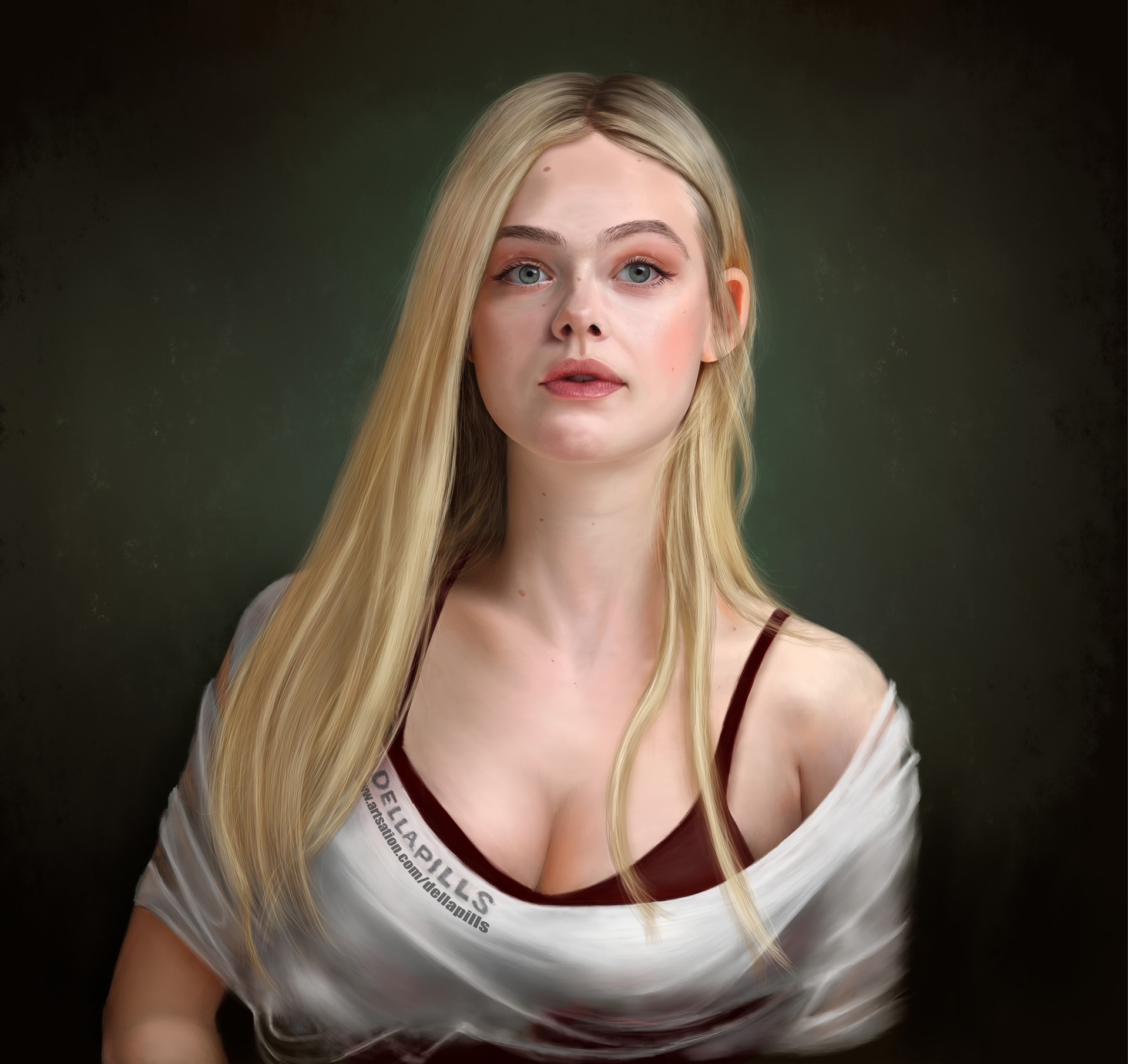 Elle Fanning painting by DellaPills HD Wallpaper