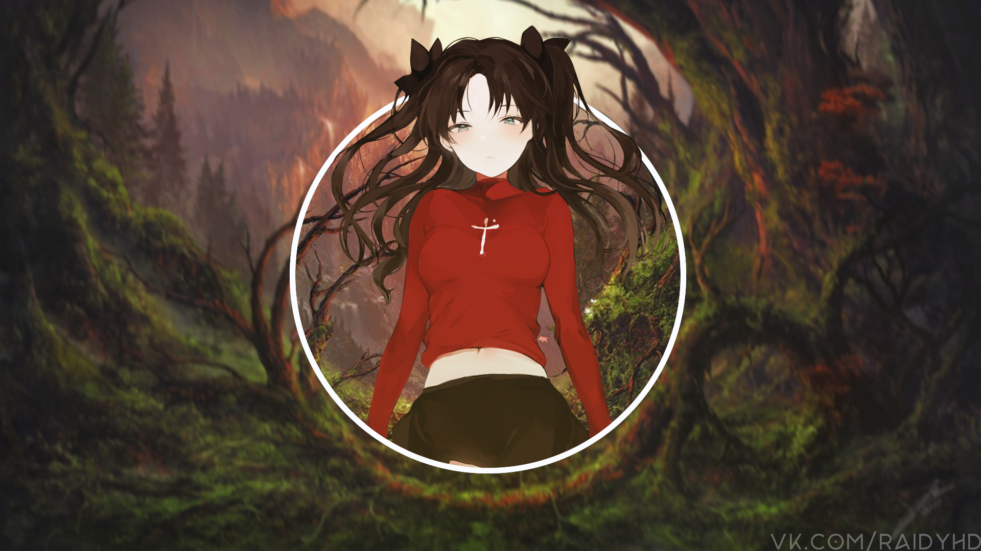 Rin Tohsaka from Fate/Stay Night in a forest HD Wallpaper
