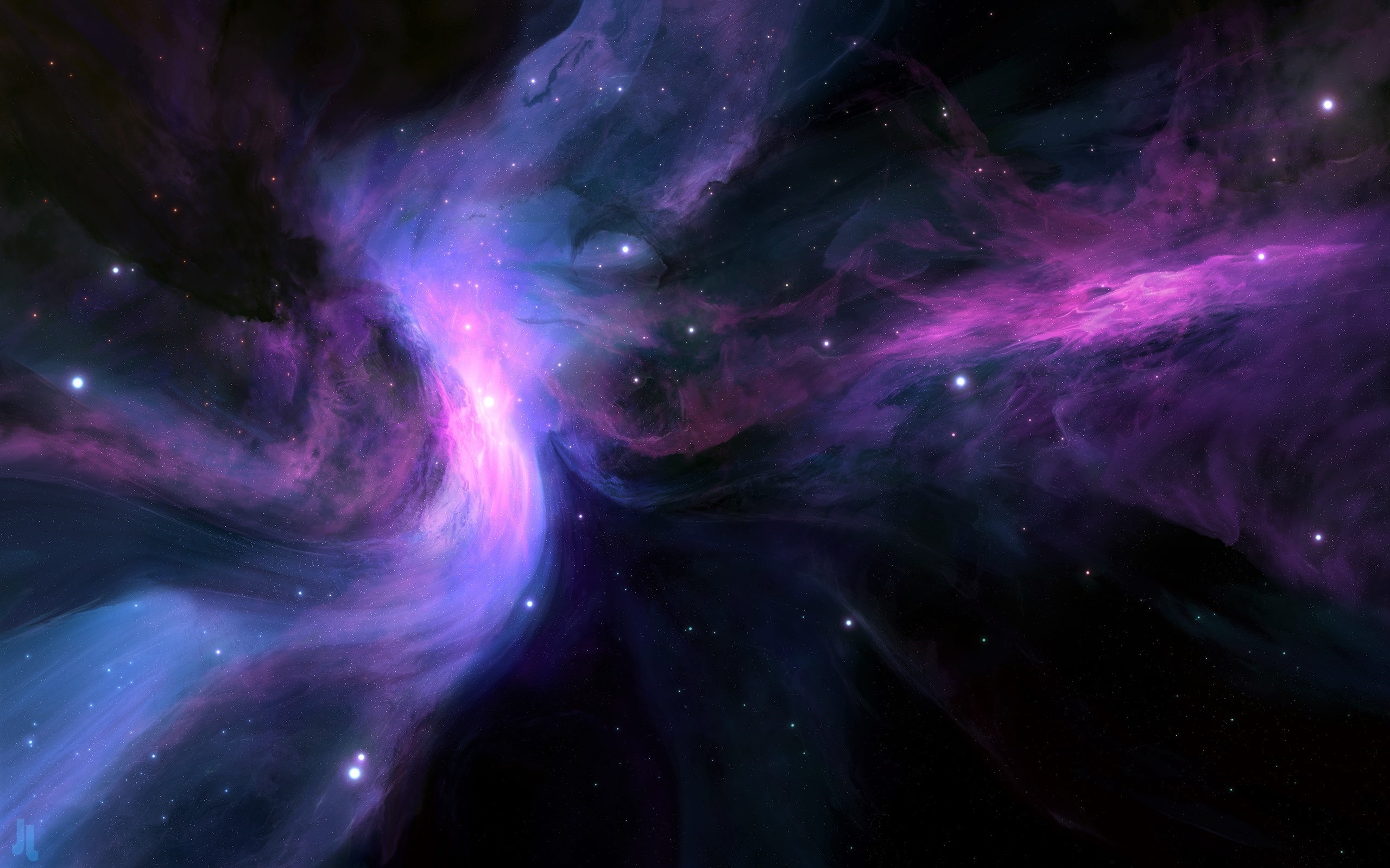Purple and blue nebula with stars in space HD Wallpaper