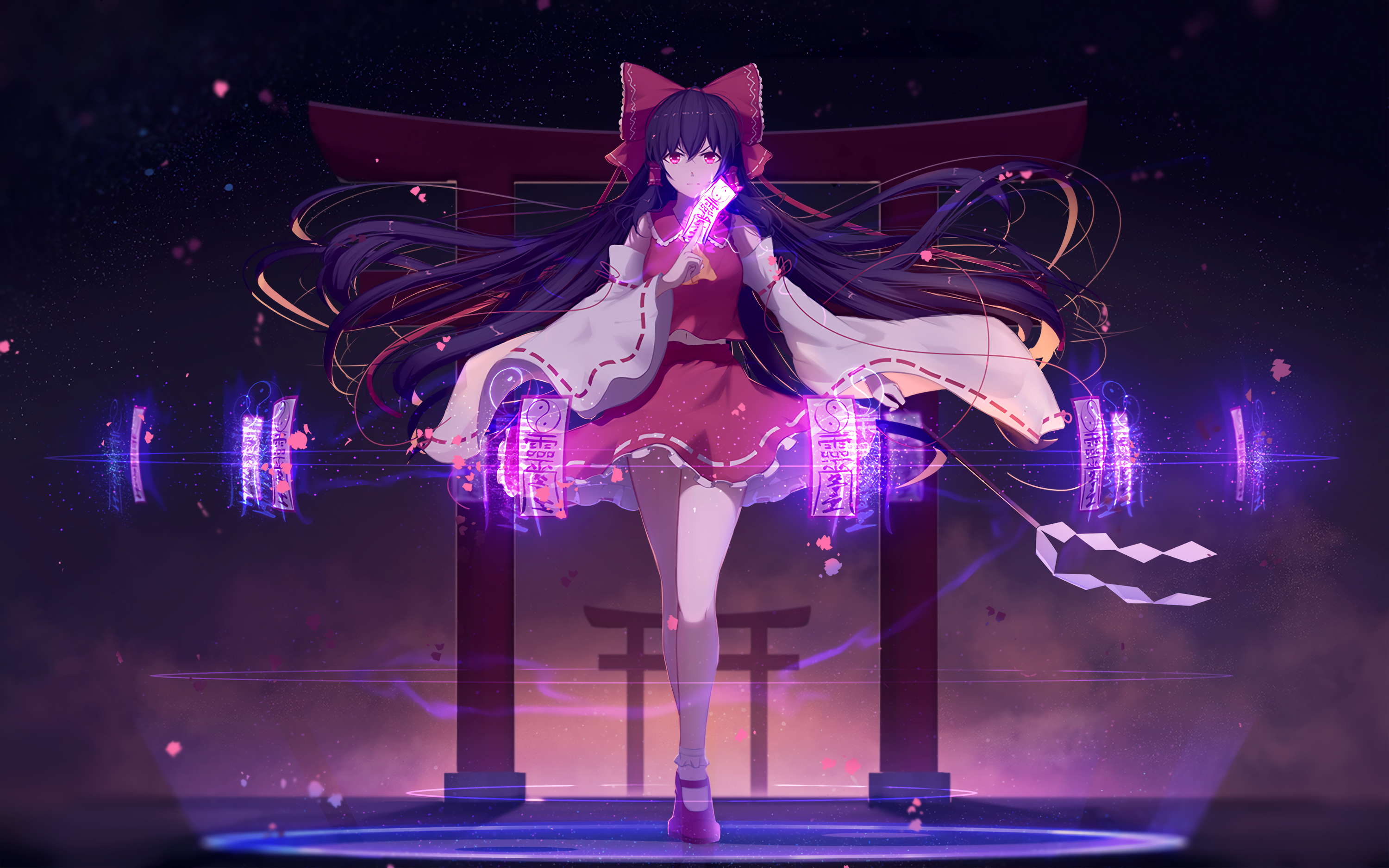 Hakurei Reimu from Touhou with magical orbs HD Wallpaper