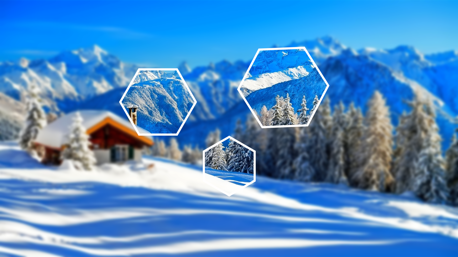 Winter mountain landscape with hexagonal overlays HD Wallpaper