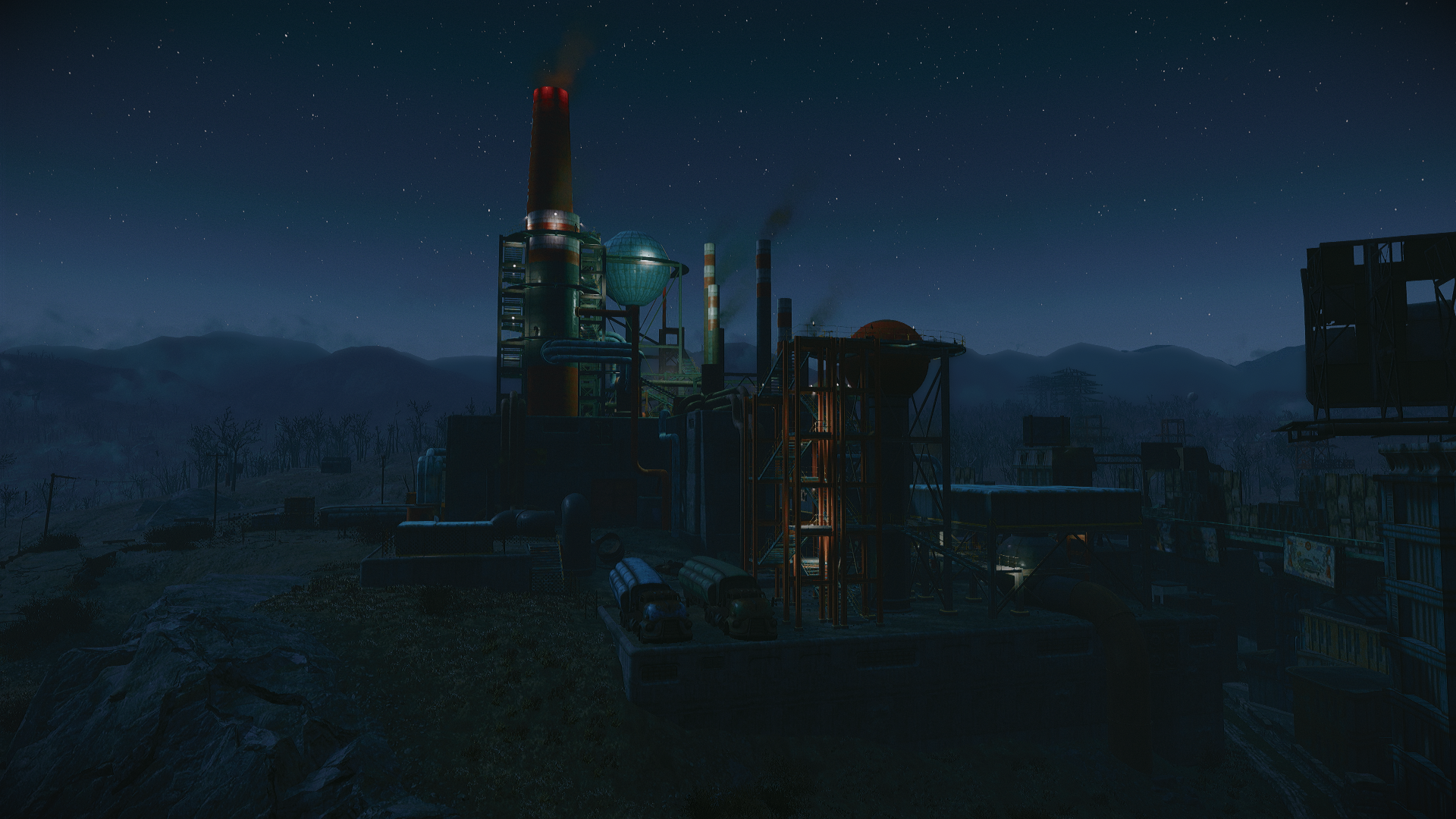 Fallout 4 industrial complex at night HD Wallpaper