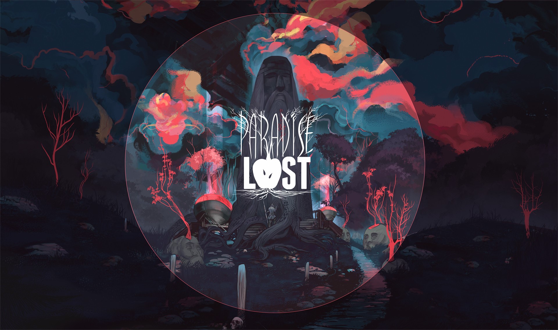 Paradise Lost artwork with a statue and surreal landscape HD Wallpaper