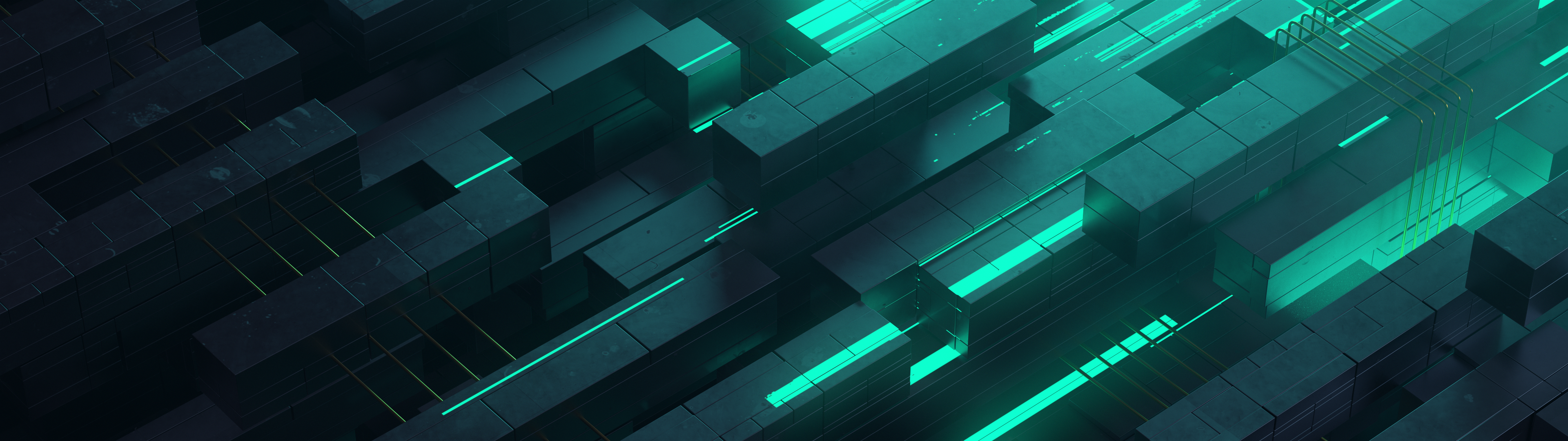 Abstract 3D technology background with teal neon glow HD Wallpaper