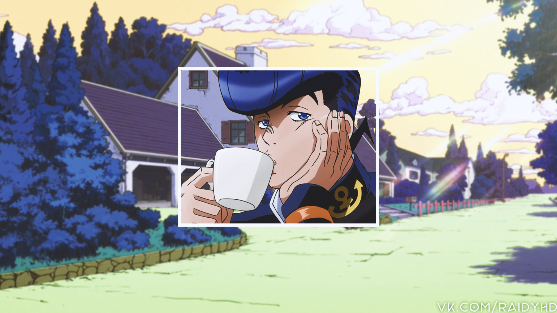 Josuke Higashikata from JoJo's Bizarre Adventure drinking coffee HD Wallpaper