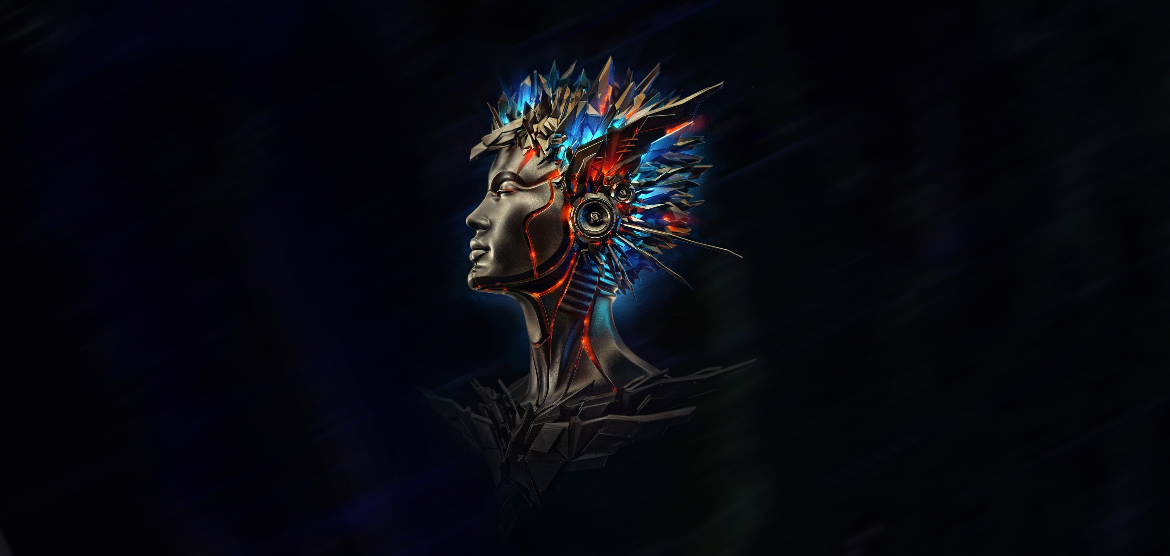 4K Digital Art of a Cyborg Head HD Wallpaper