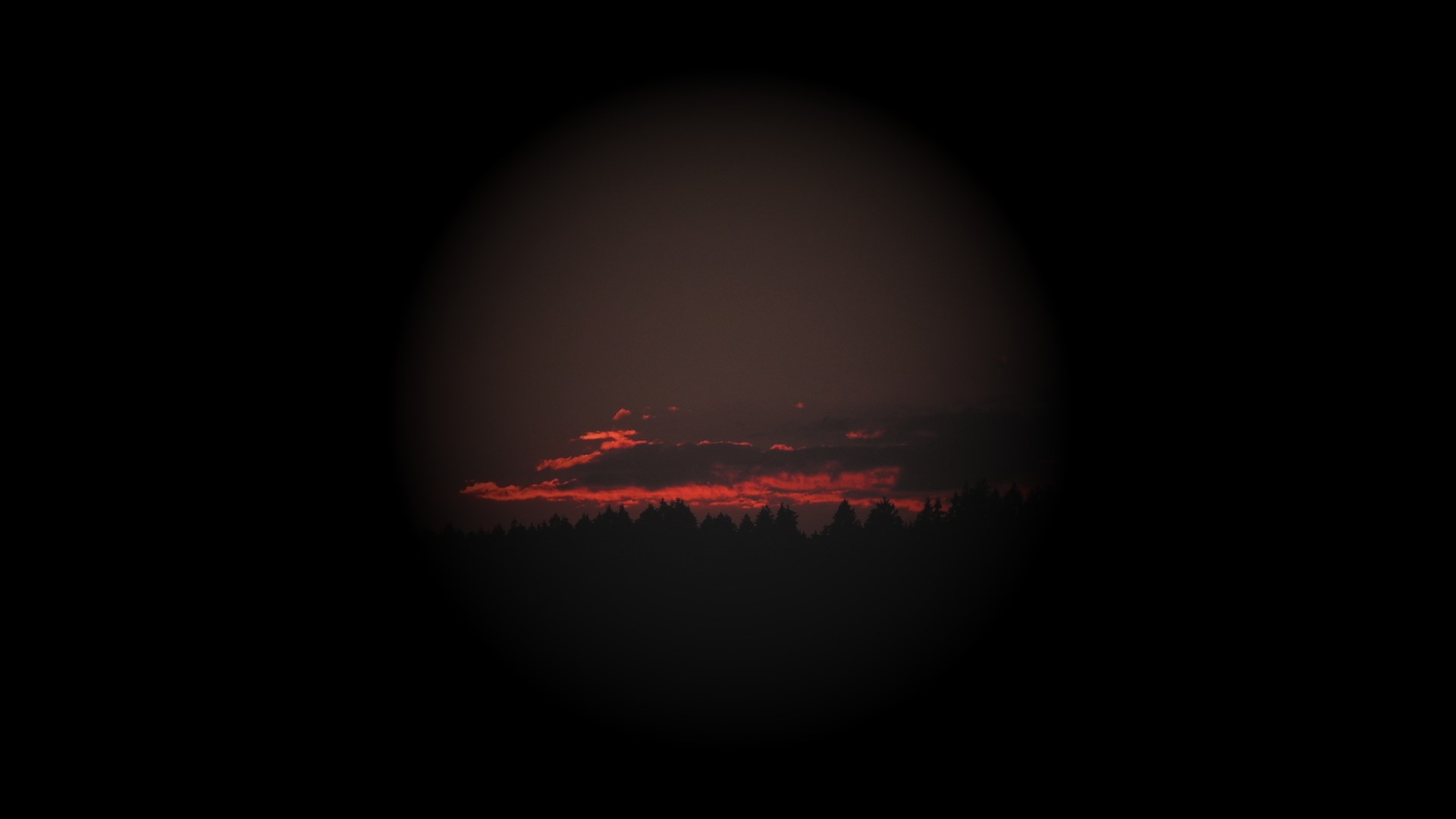 Sunset over a forest silhouette within a dark circle HD Wallpaper