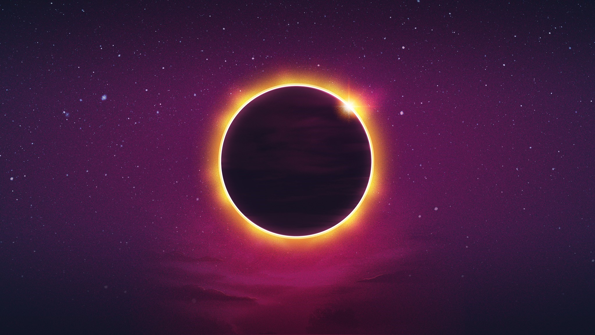 Digital art of a solar eclipse with stars HD Wallpaper