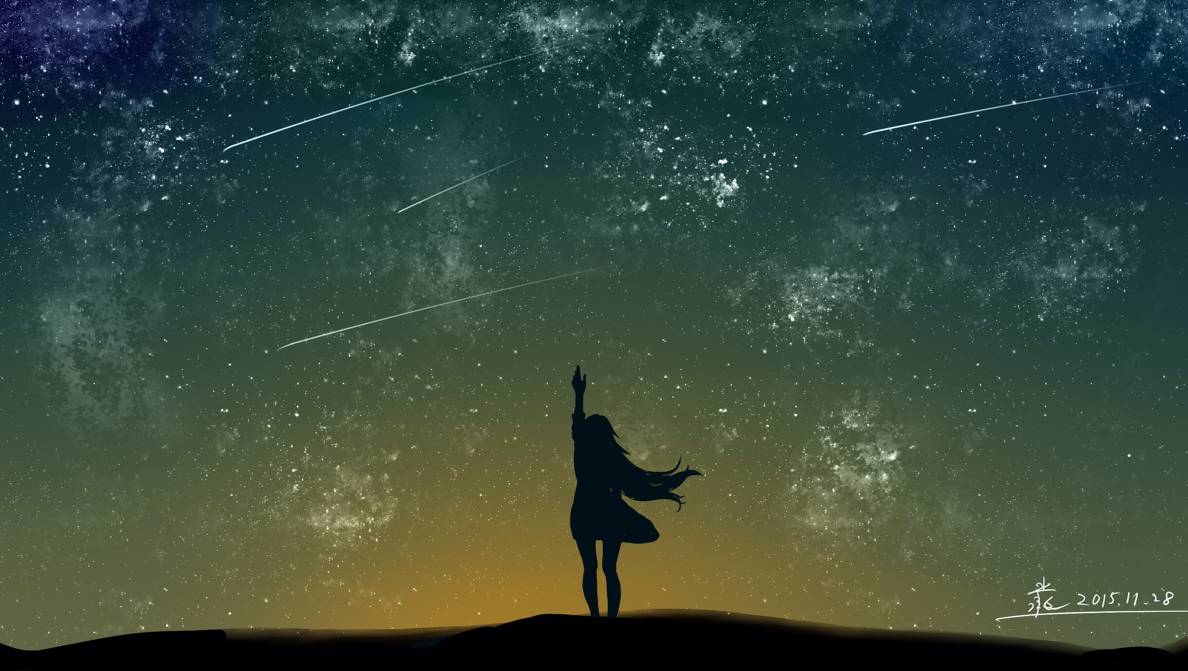 Anime girl reaching for shooting stars HD Wallpaper