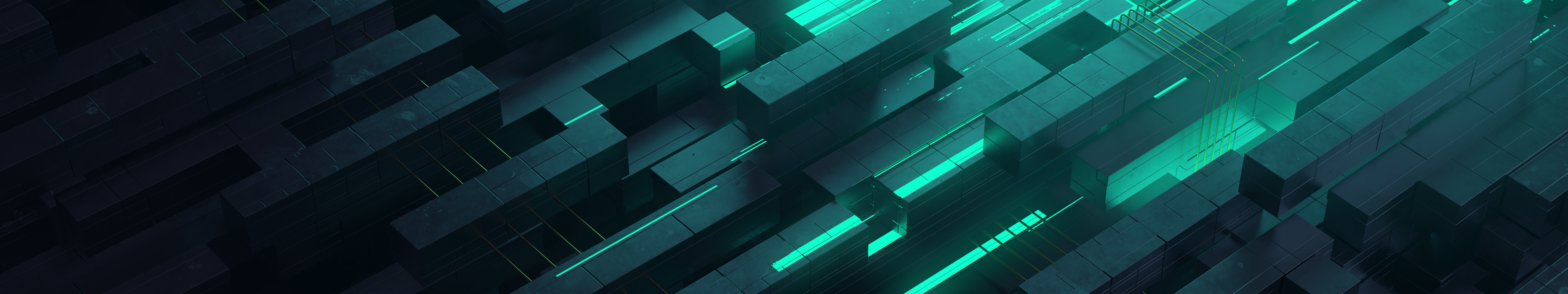 3D Abstract Digital Art with Teal Neon Glow HD Wallpaper