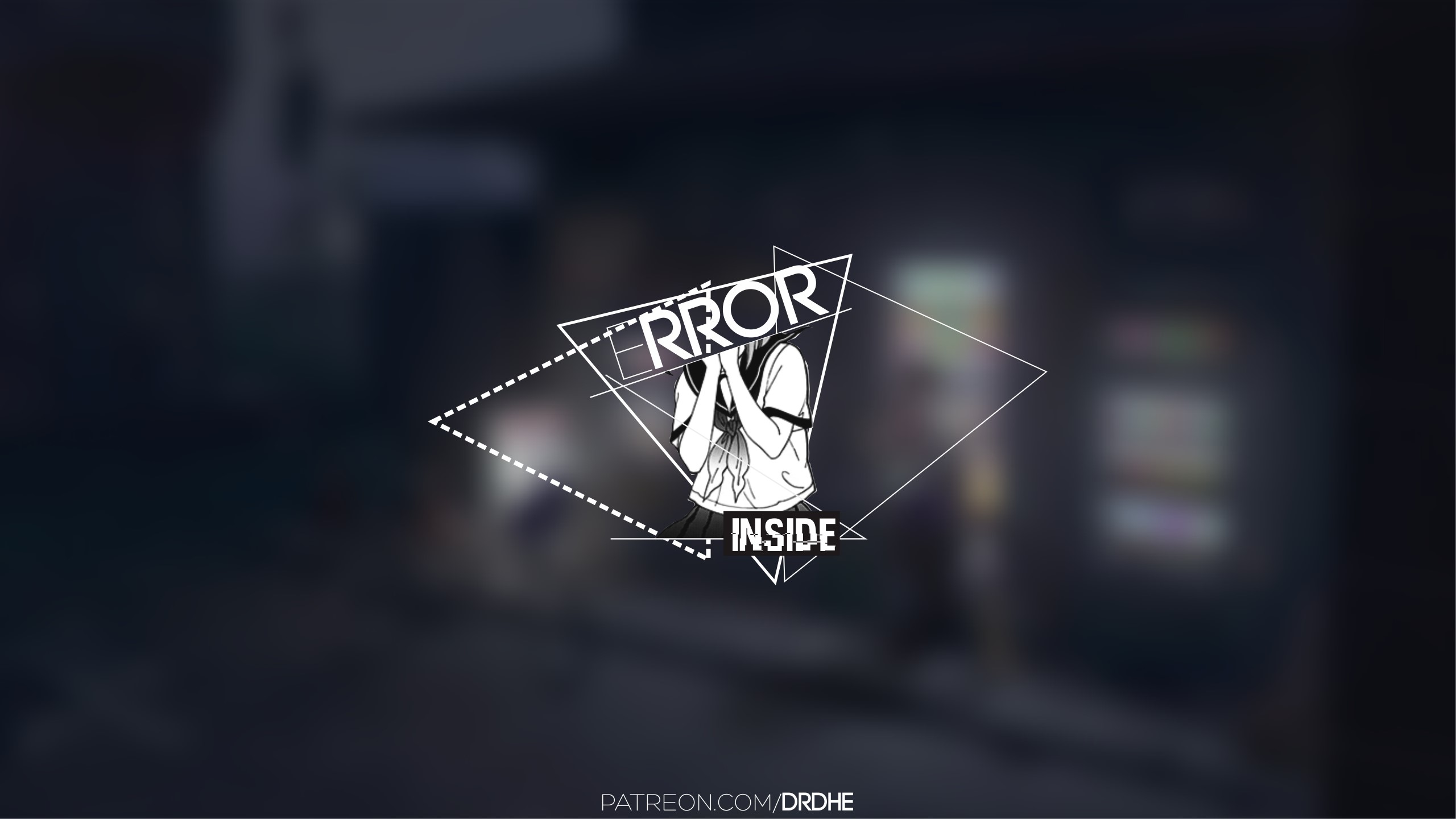 Artwork with "Error Inside" text and anime girl HD Wallpaper