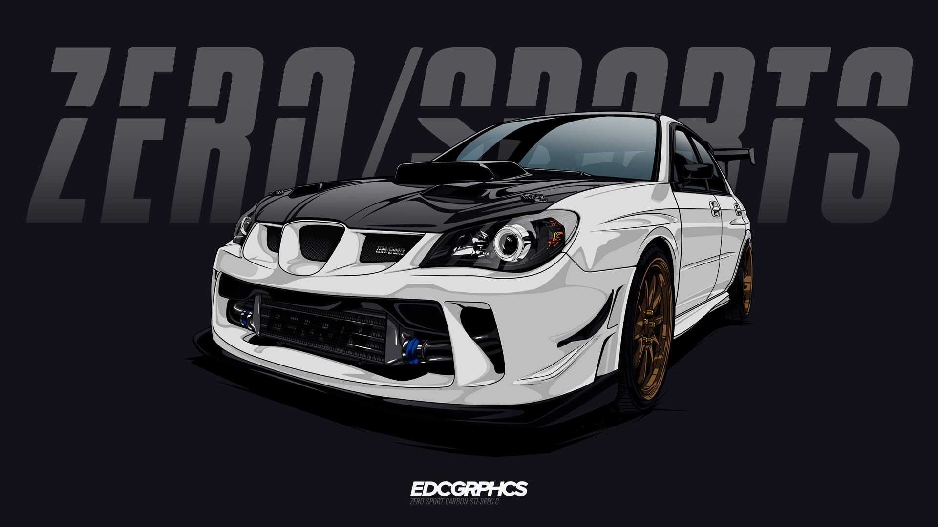 White Subaru Impreza WRX STi with 'ZERO SPORTS' text HD Wallpaper