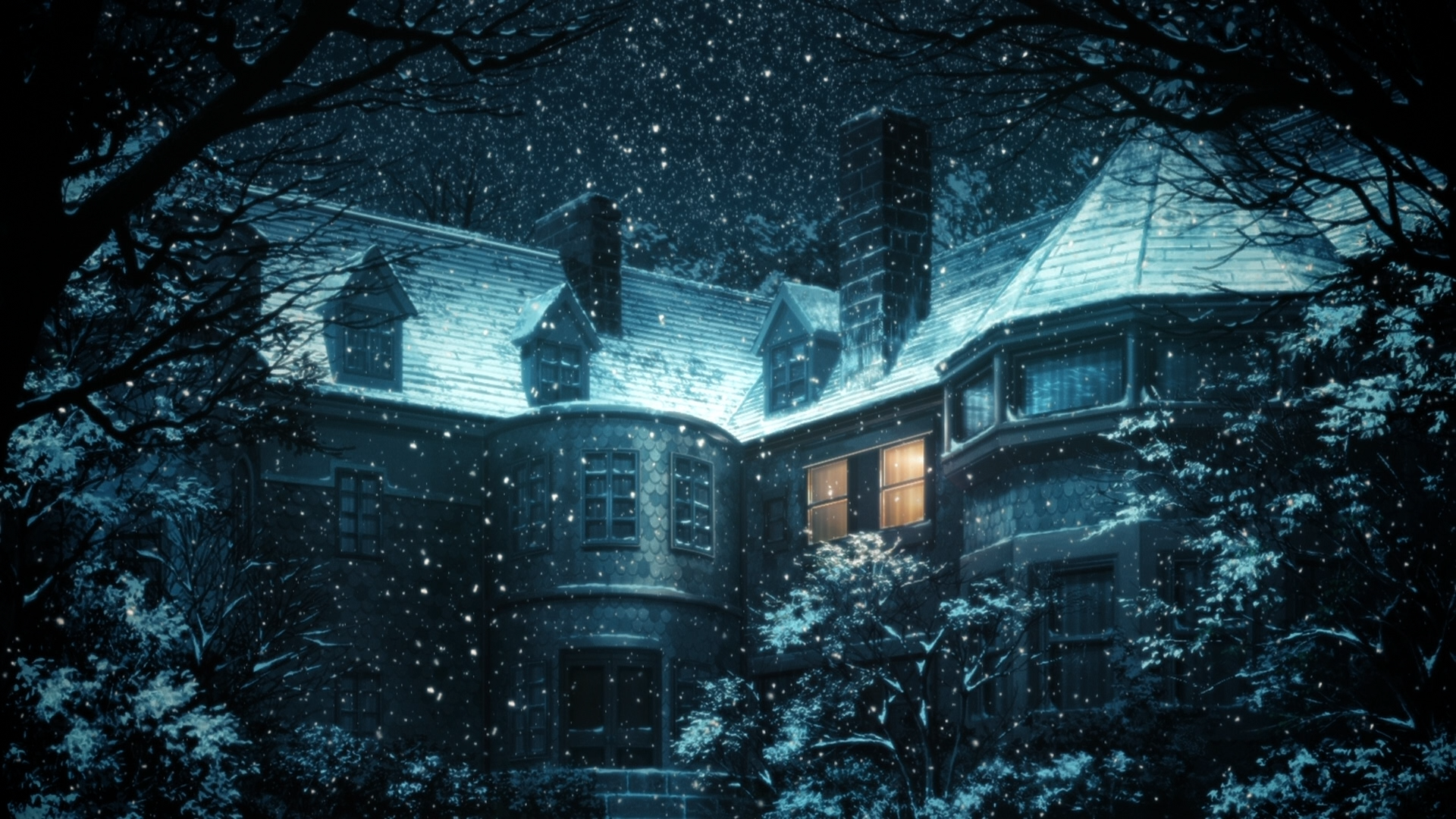 Anime artwork of a house in the snow HD Wallpaper