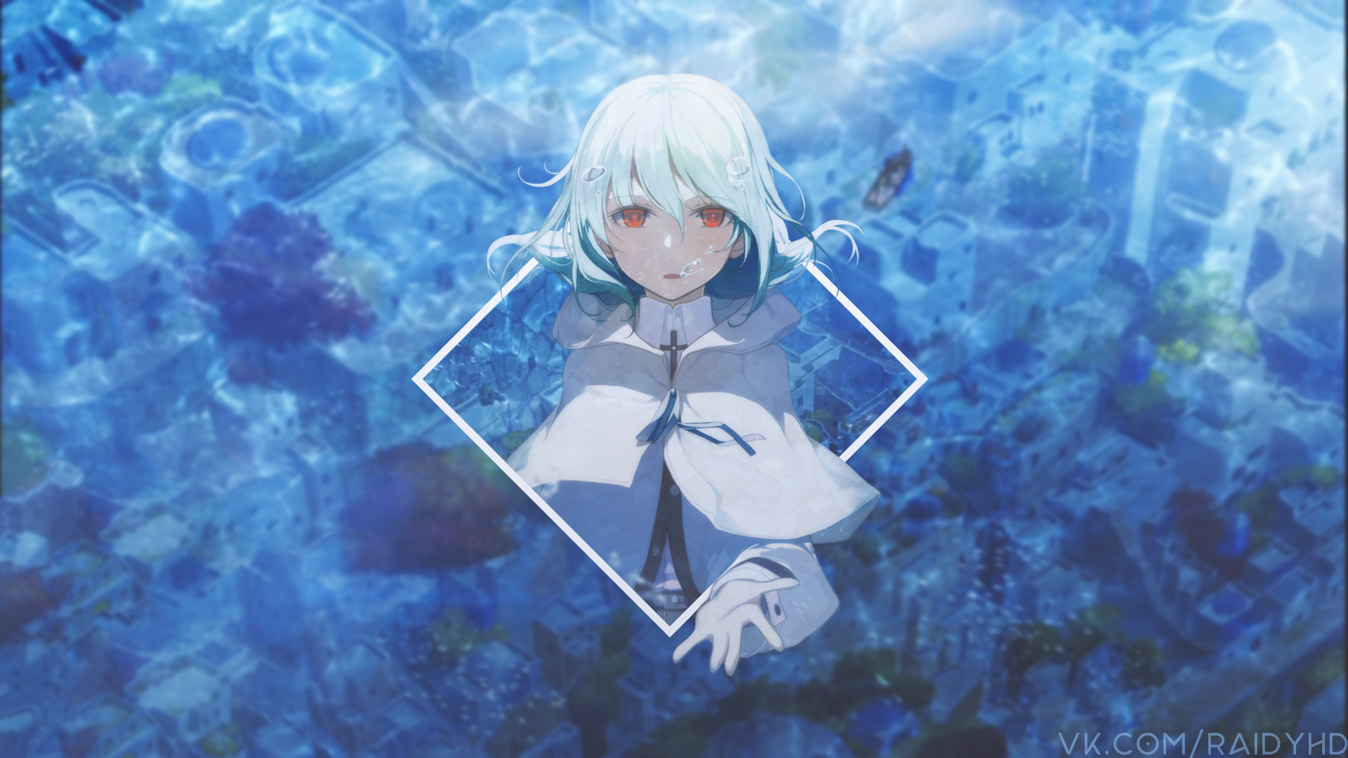 Anime girl with white hair and red eyes HD Wallpaper