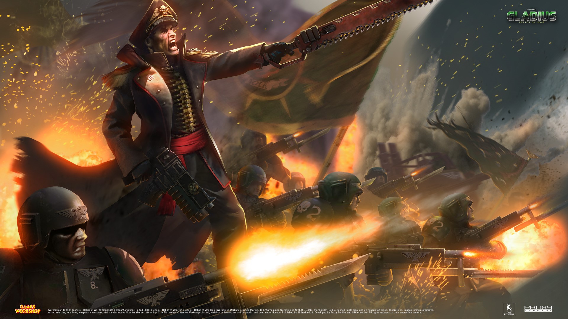 Warhammer 40,000 Astra Militarum Commander with Chainsword HD Wallpaper