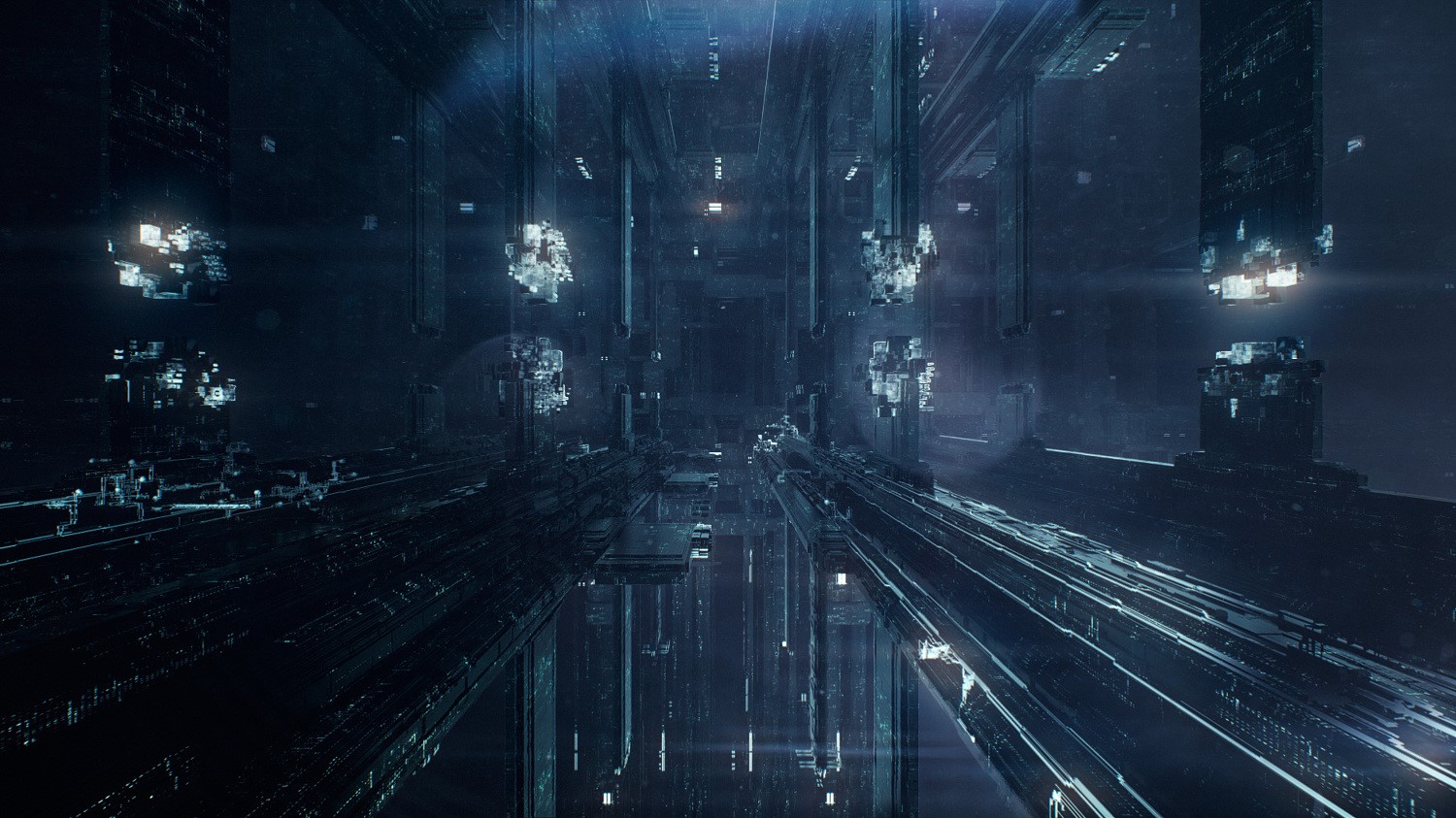 Sci-fi city concept art with lights and construction HD Wallpaper