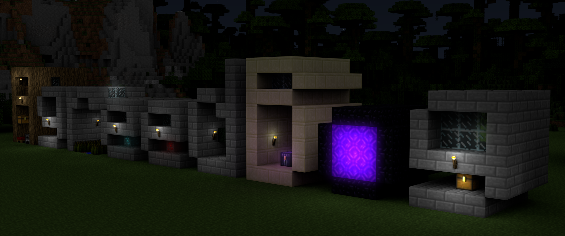 Minecraft structures with Nether Portal HD Wallpaper