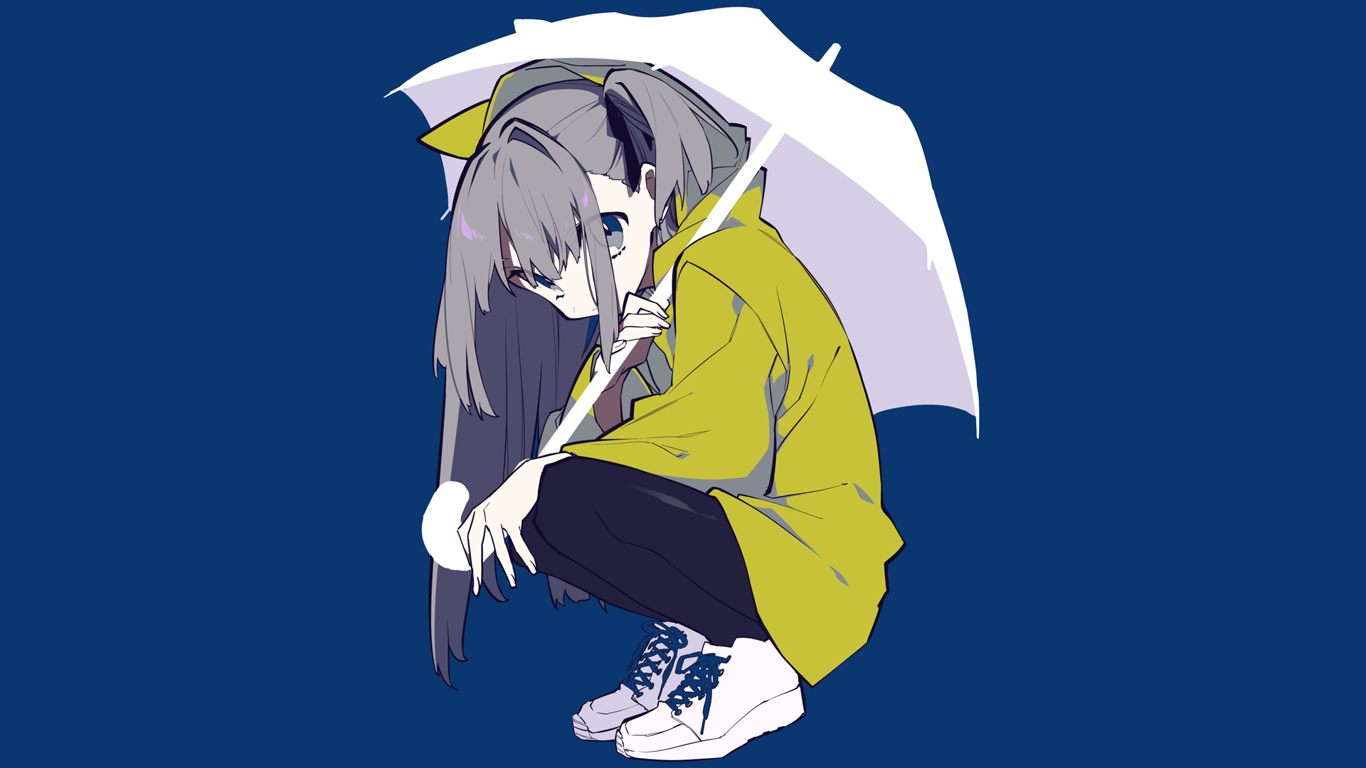Anime girl with grey hair holding an umbrella HD Wallpaper