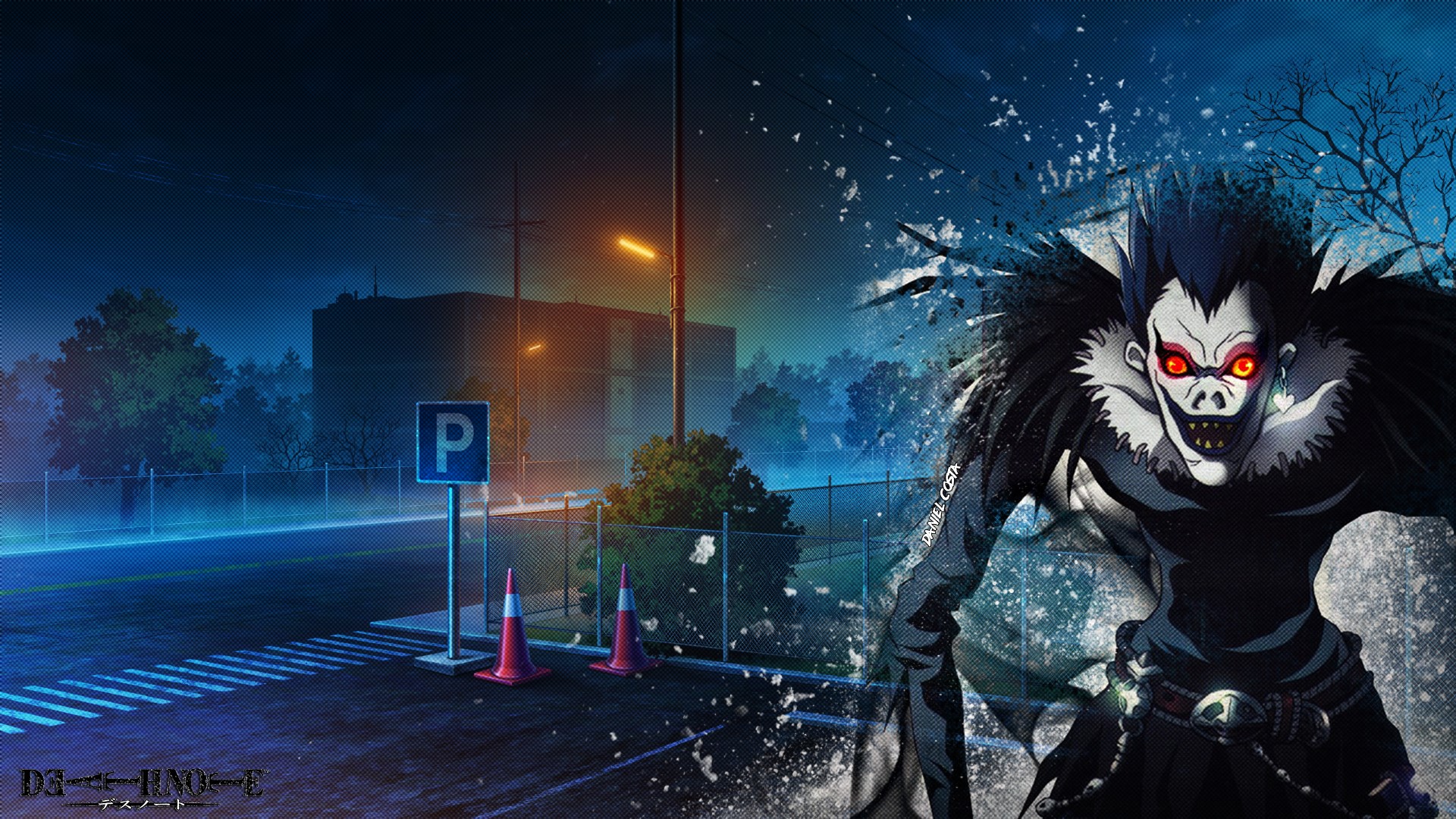 Ryuk from Death Note in a city parking lot at night HD Wallpaper
