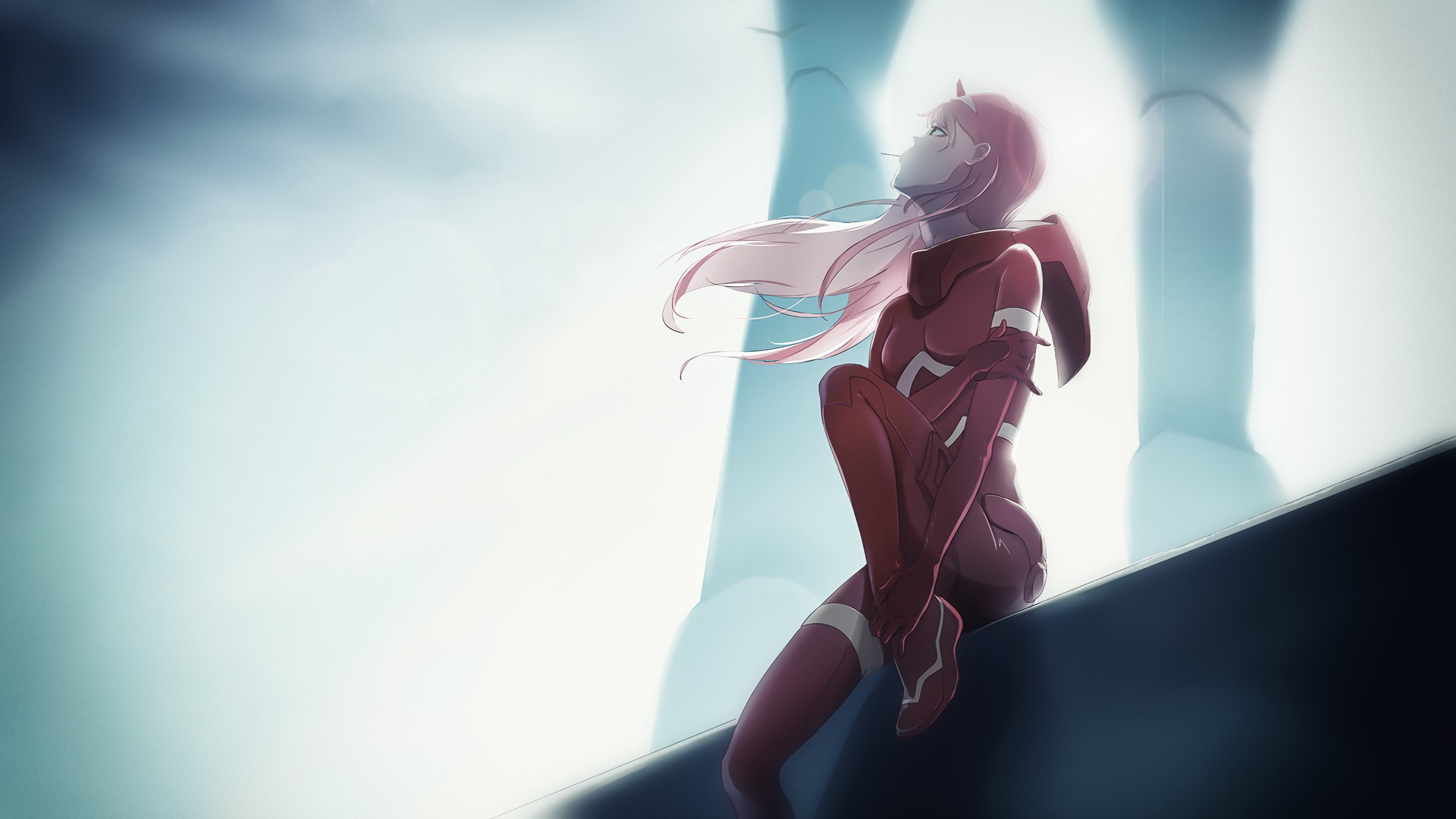 Zero Two from Darling in the FranXX sitting HD Wallpaper