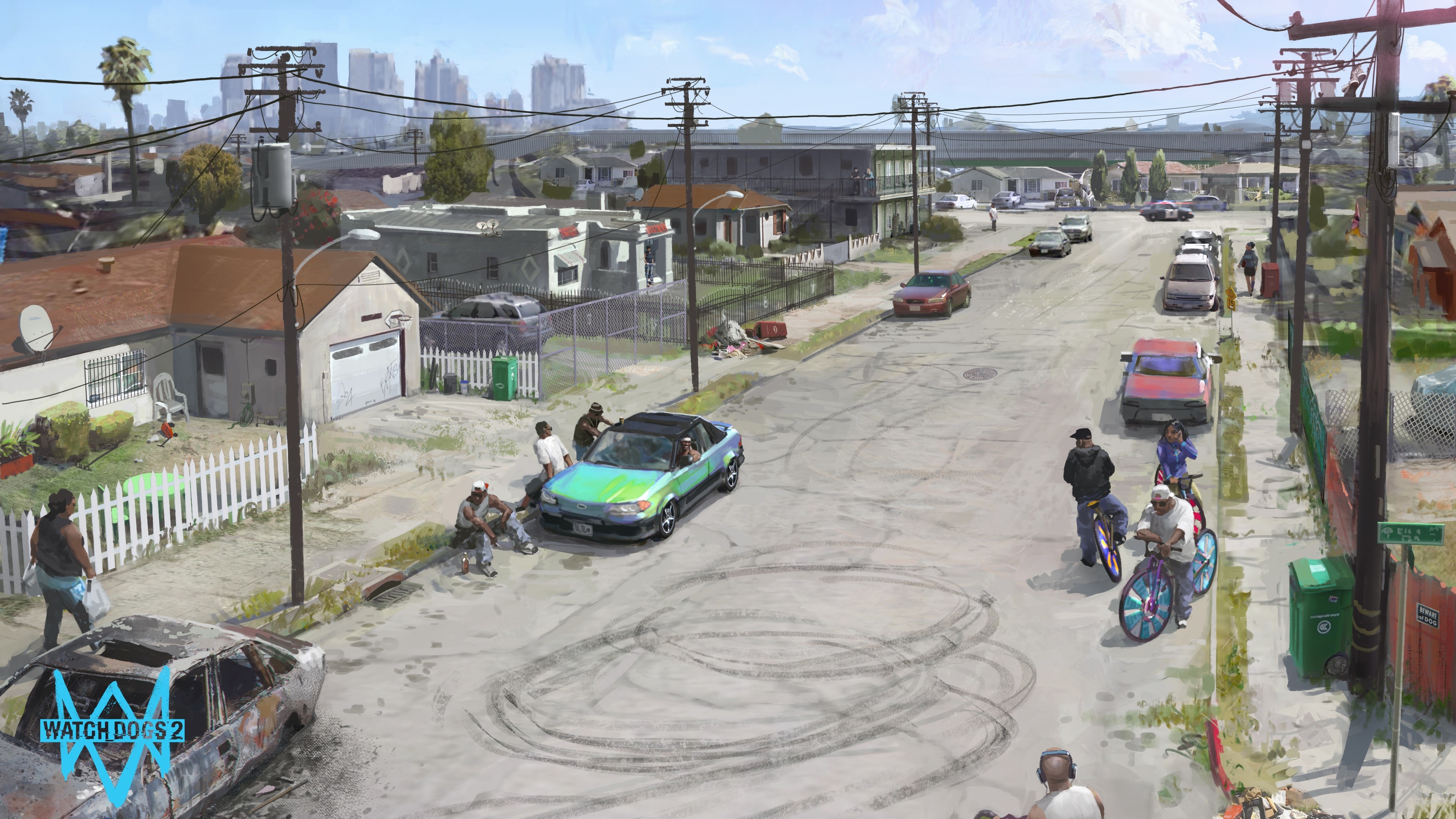 Watch Dogs 2 concept art of a street scene HD Wallpaper