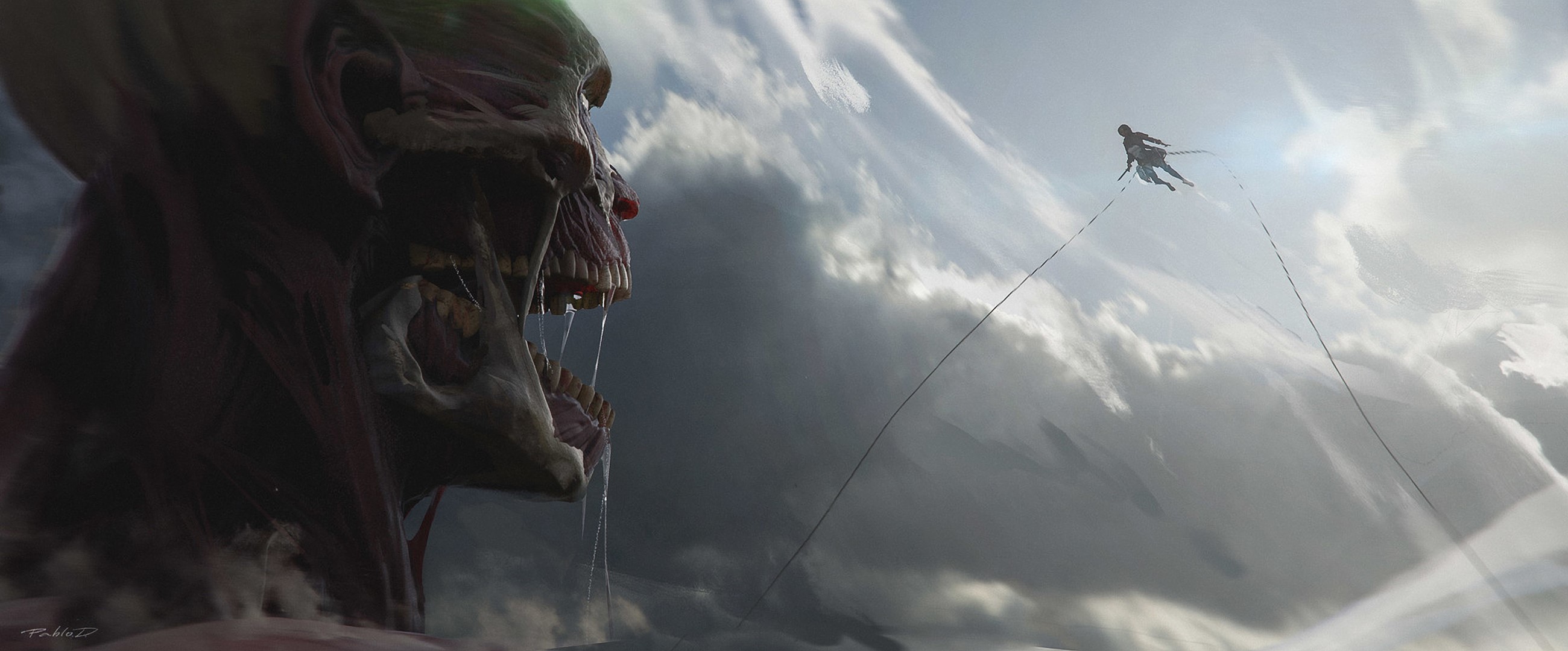 Mikasa Ackerman from Attack on Titan vs. Colossal Titan HD Wallpaper