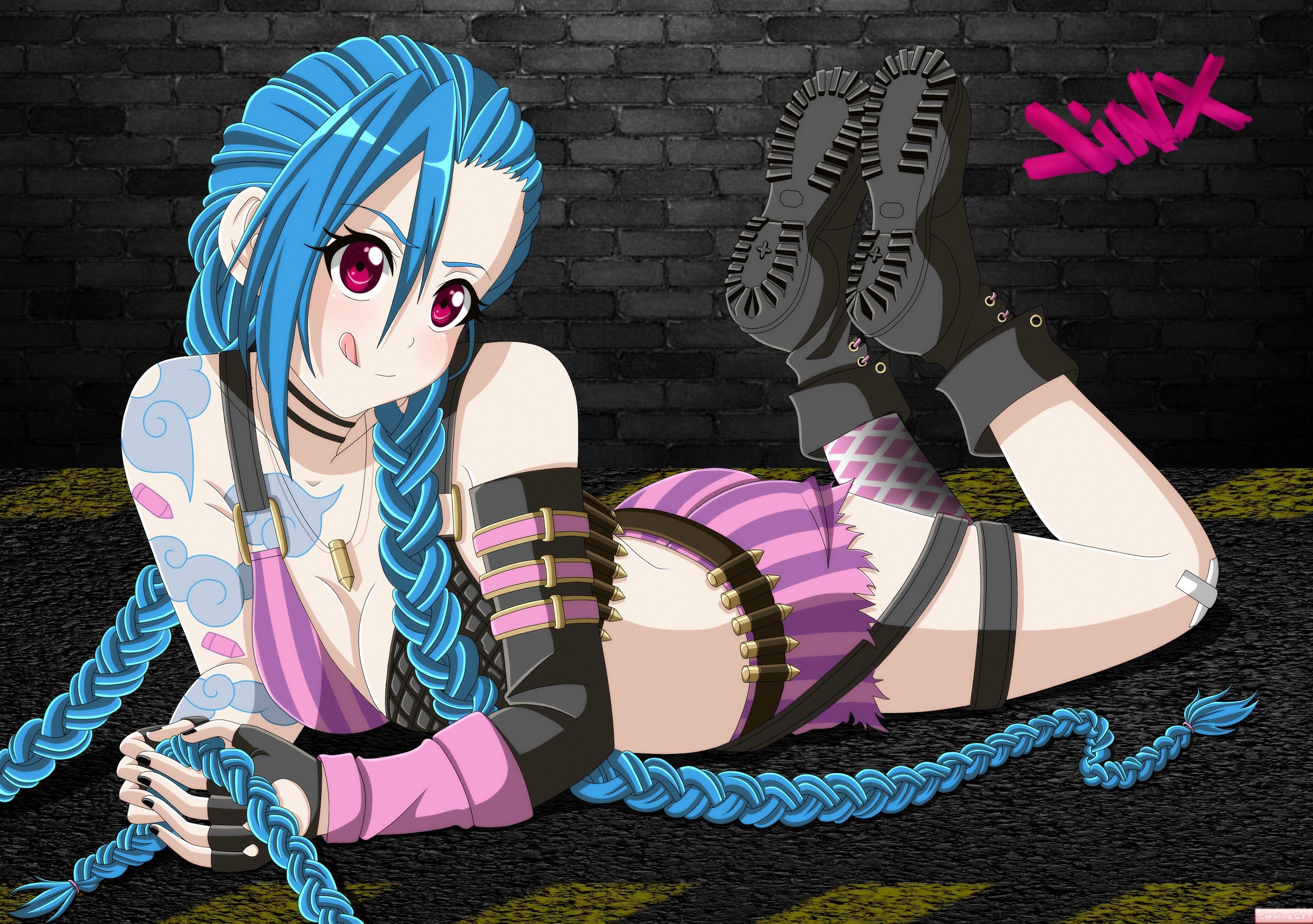 Jinx from League of Legends in Colorful Outfit HD Wallpaper