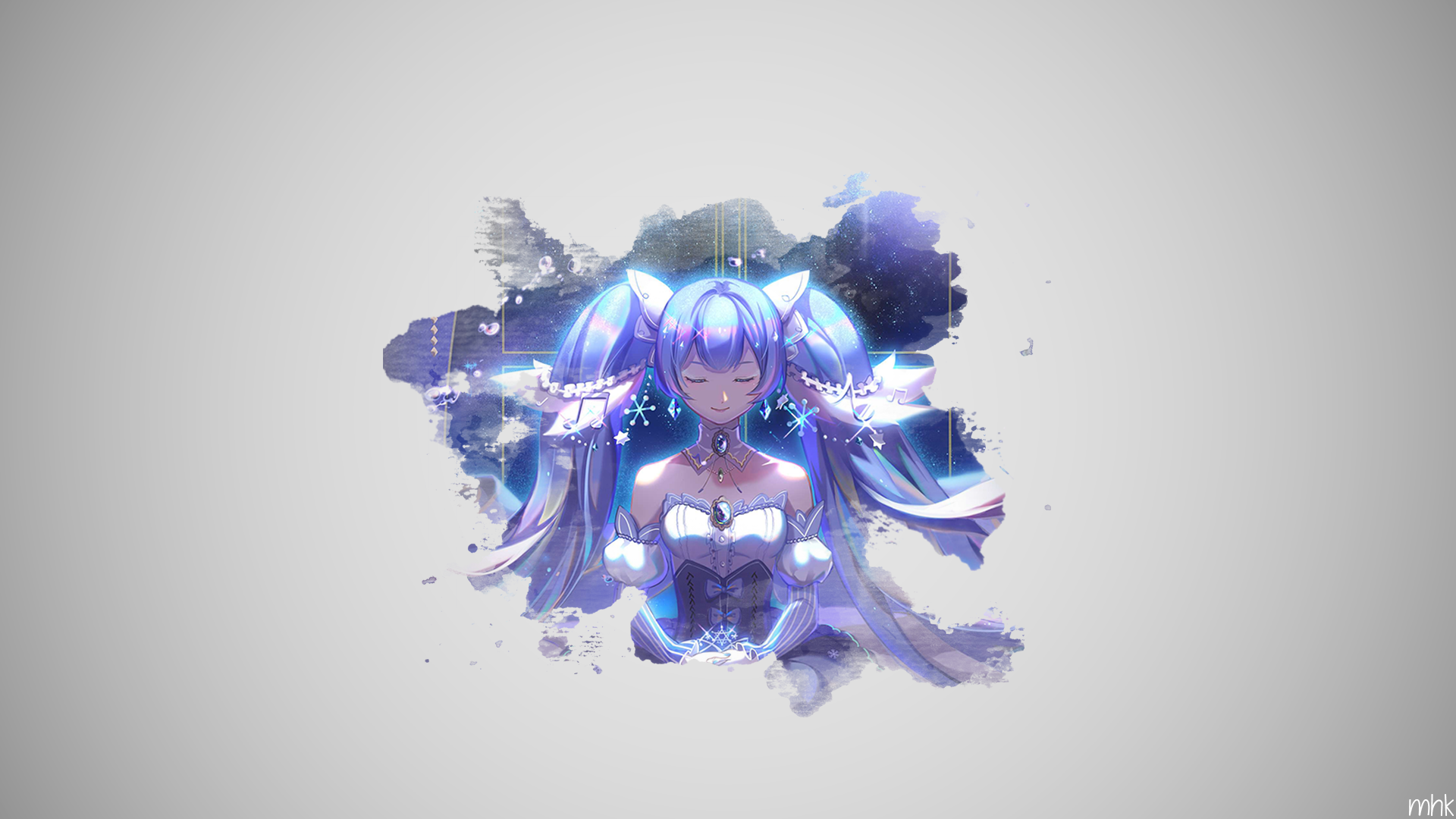 Hatsune Miku in a white dress with blue hair HD Wallpaper