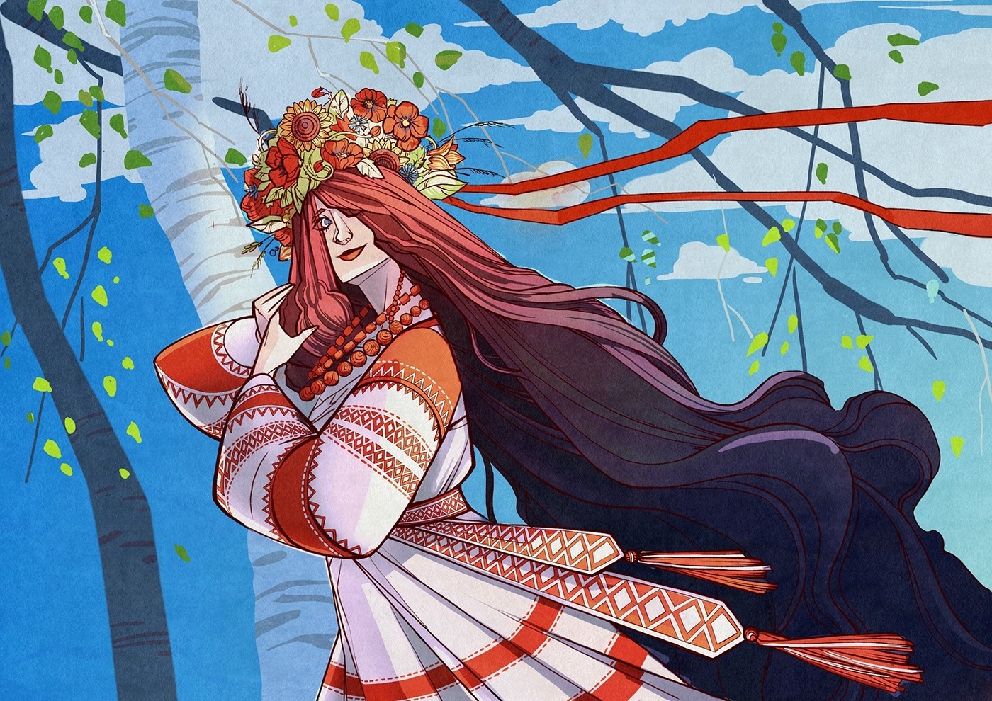Woman with flower crown and traditional dress HD Wallpaper