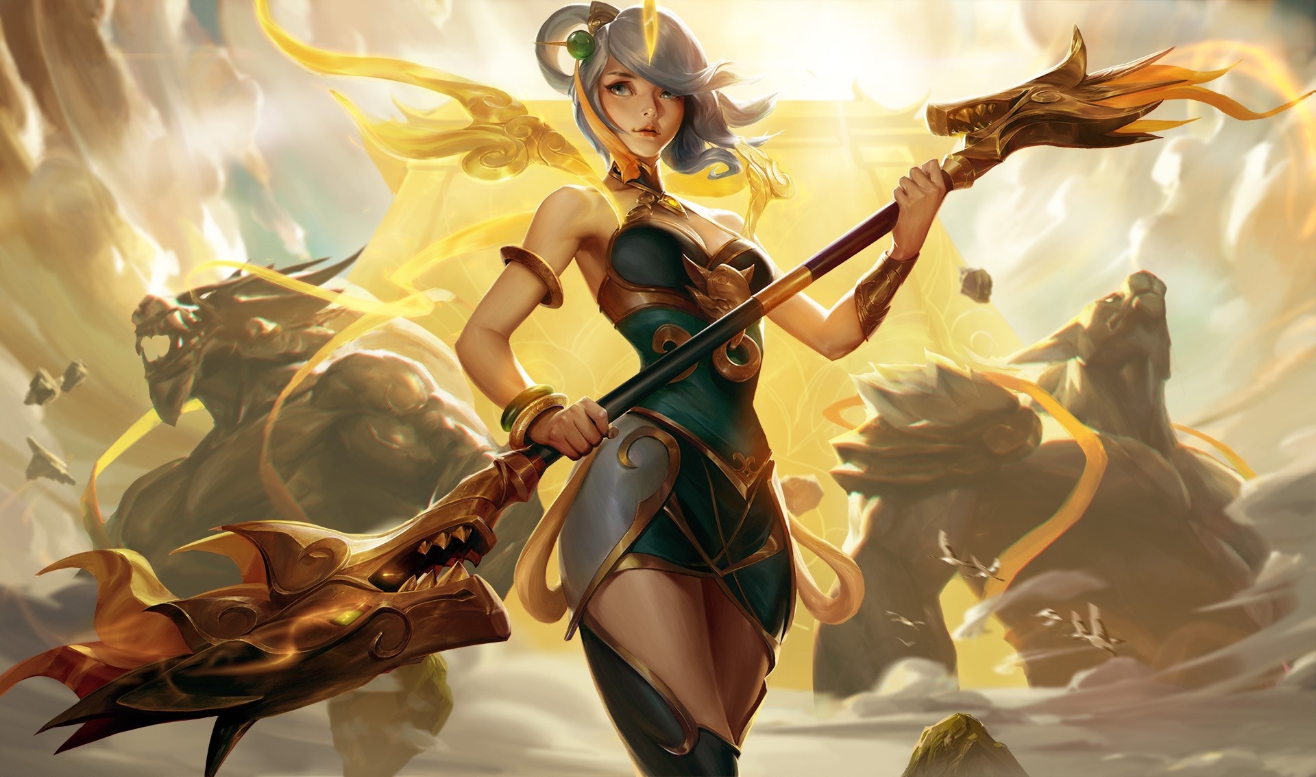Lux from League of Legends with a staff HD Wallpaper