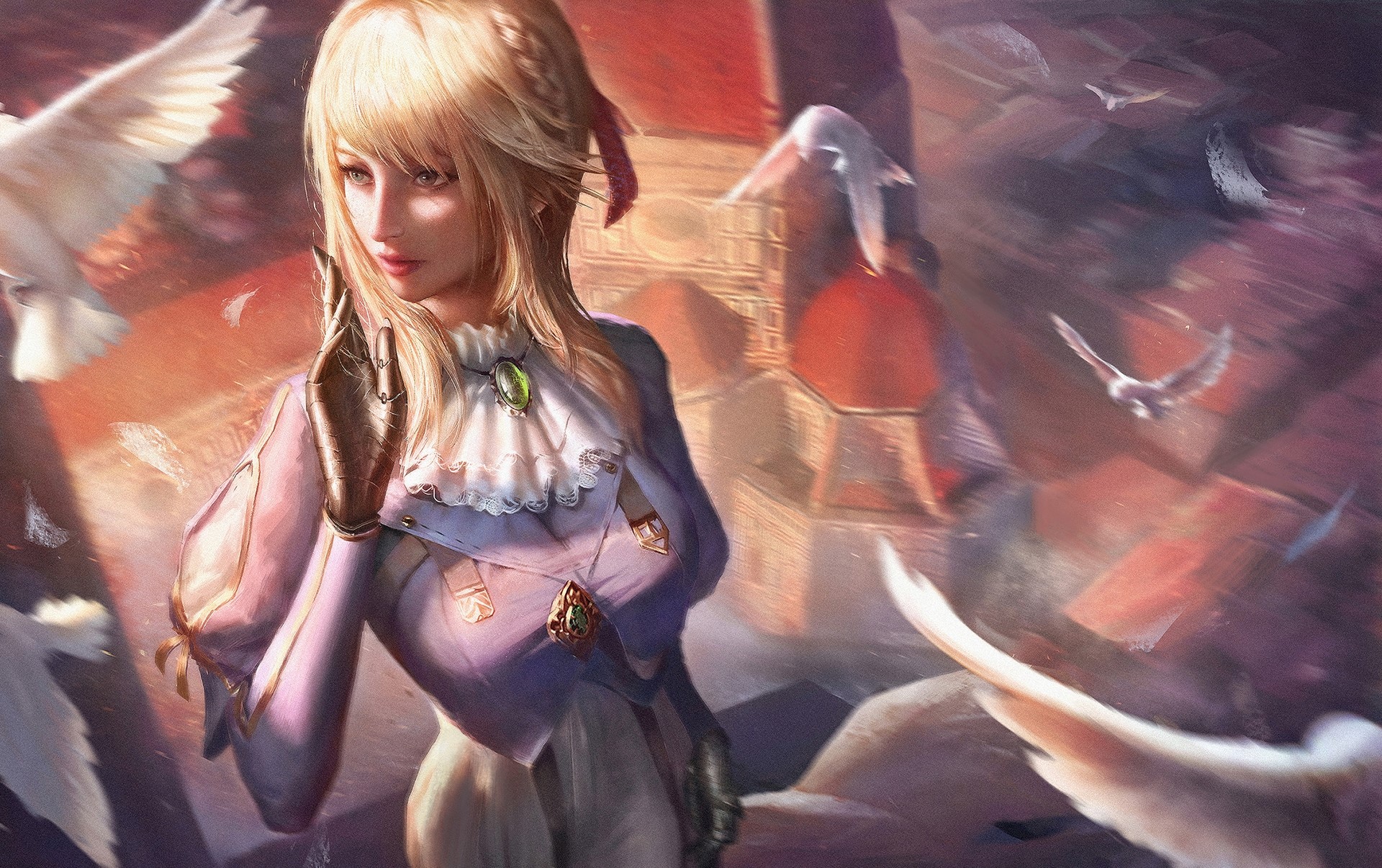 Violet Evergarden with doves HD Wallpaper