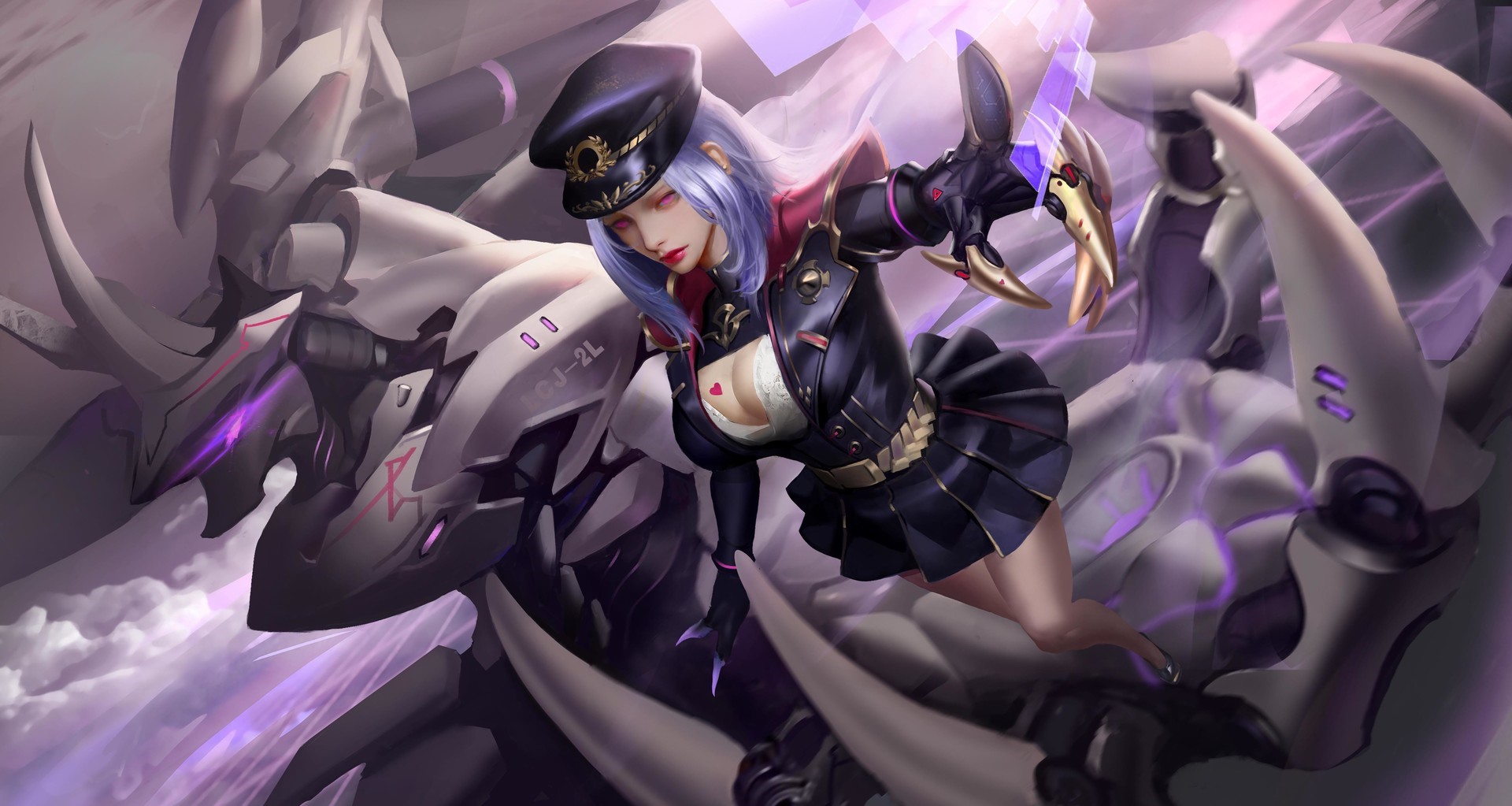 Woman in military uniform with a robot dragon HD Wallpaper