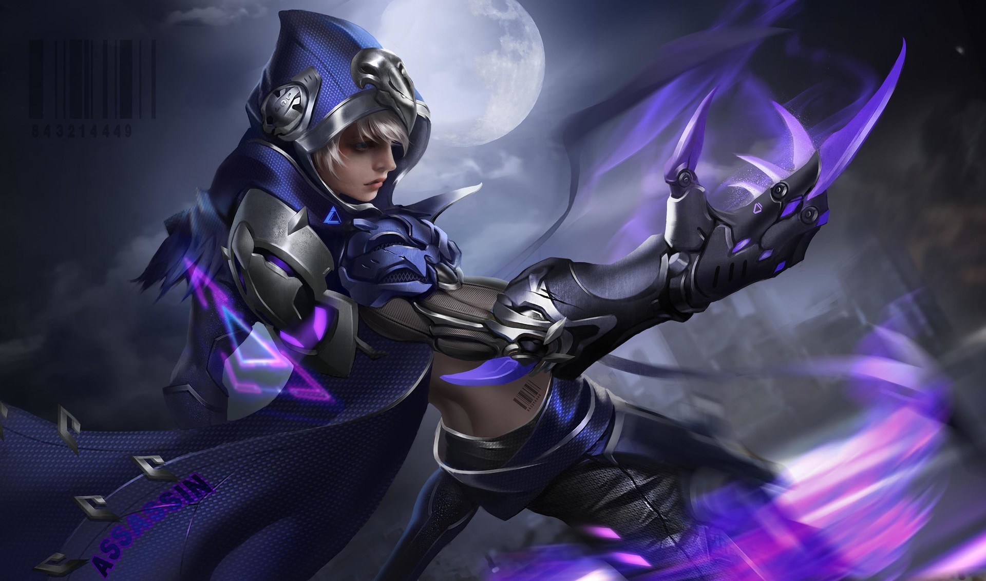 Fantasy assassin with purple energy blades HD Wallpaper