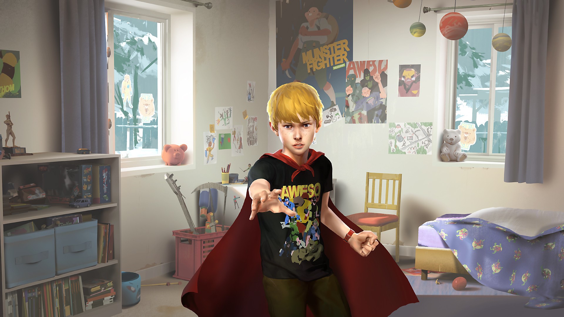 Boy dressed as a superhero in his room HD Wallpaper