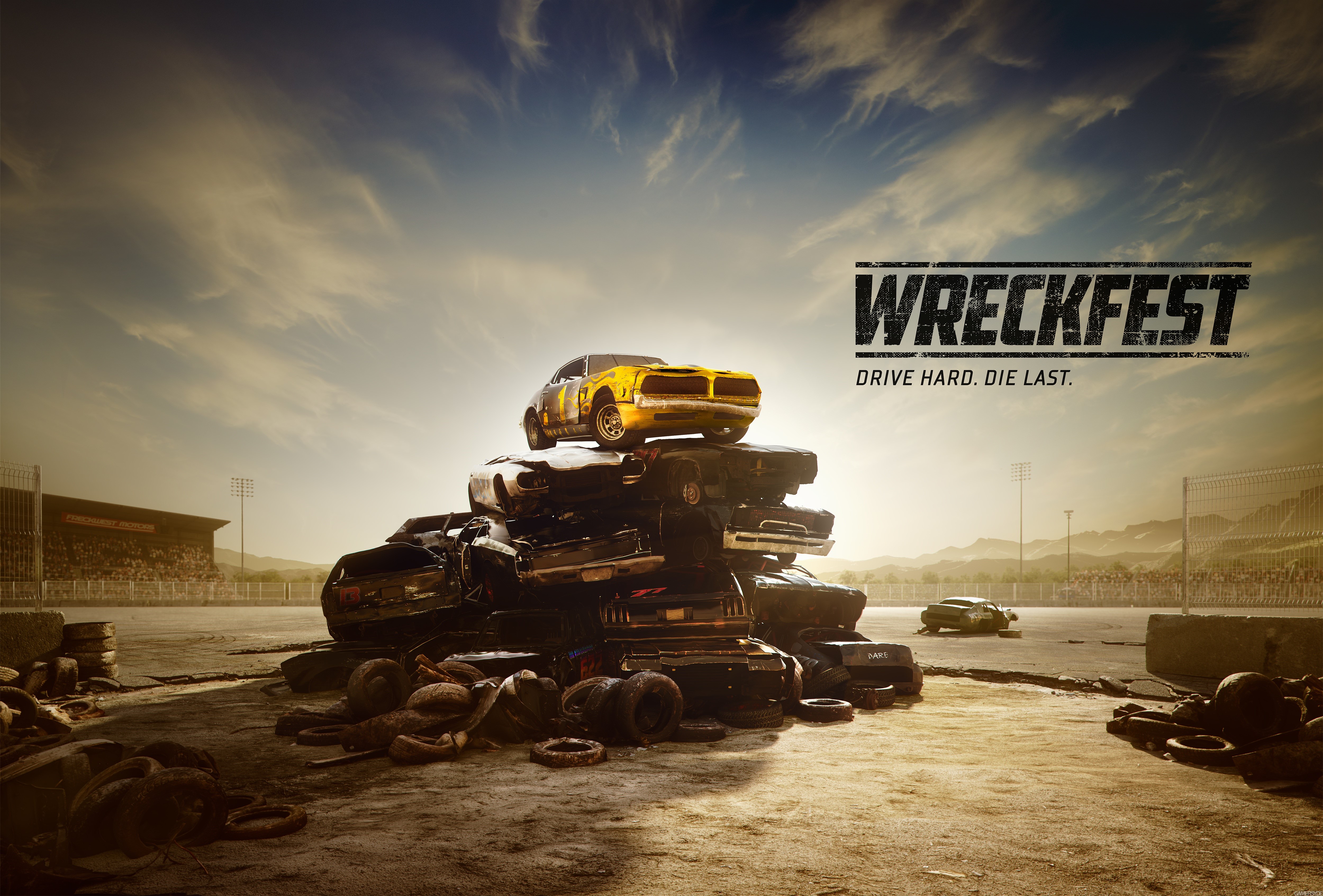 Wreckfest video game poster with crashed cars HD Wallpaper