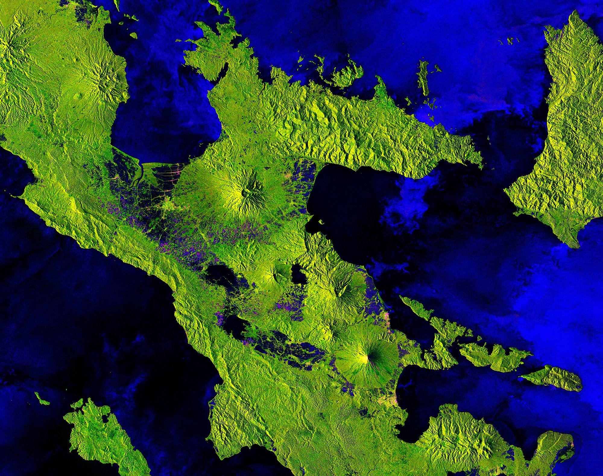 Satellite view of islands and volcanoes in the Philippines HD Wallpaper