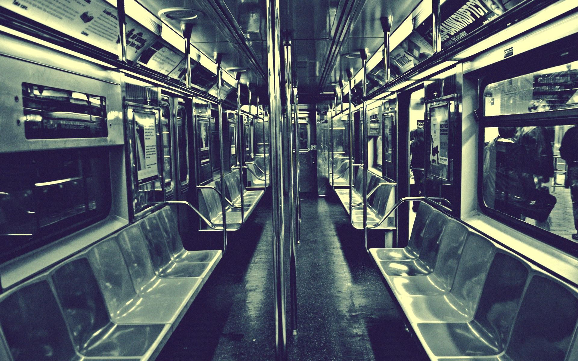 Interior of an empty New York City subway car HD Wallpaper