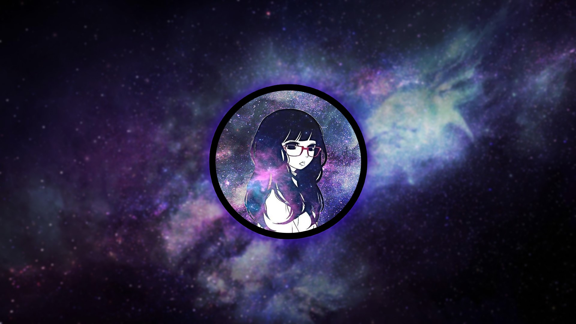 Anime girl with glasses in a galaxy background HD Wallpaper