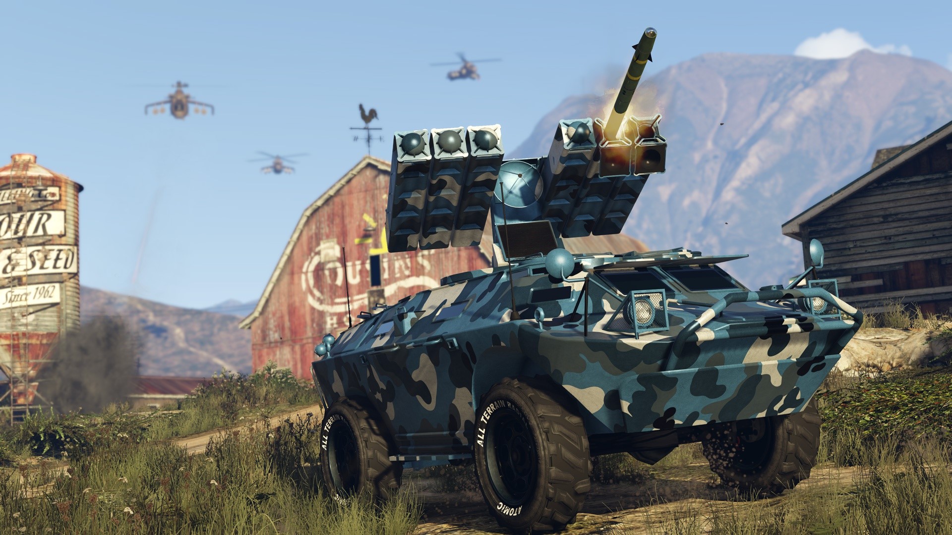 Mobile anti-aircraft vehicle firing missile in Grand Theft Auto V HD Wallpaper