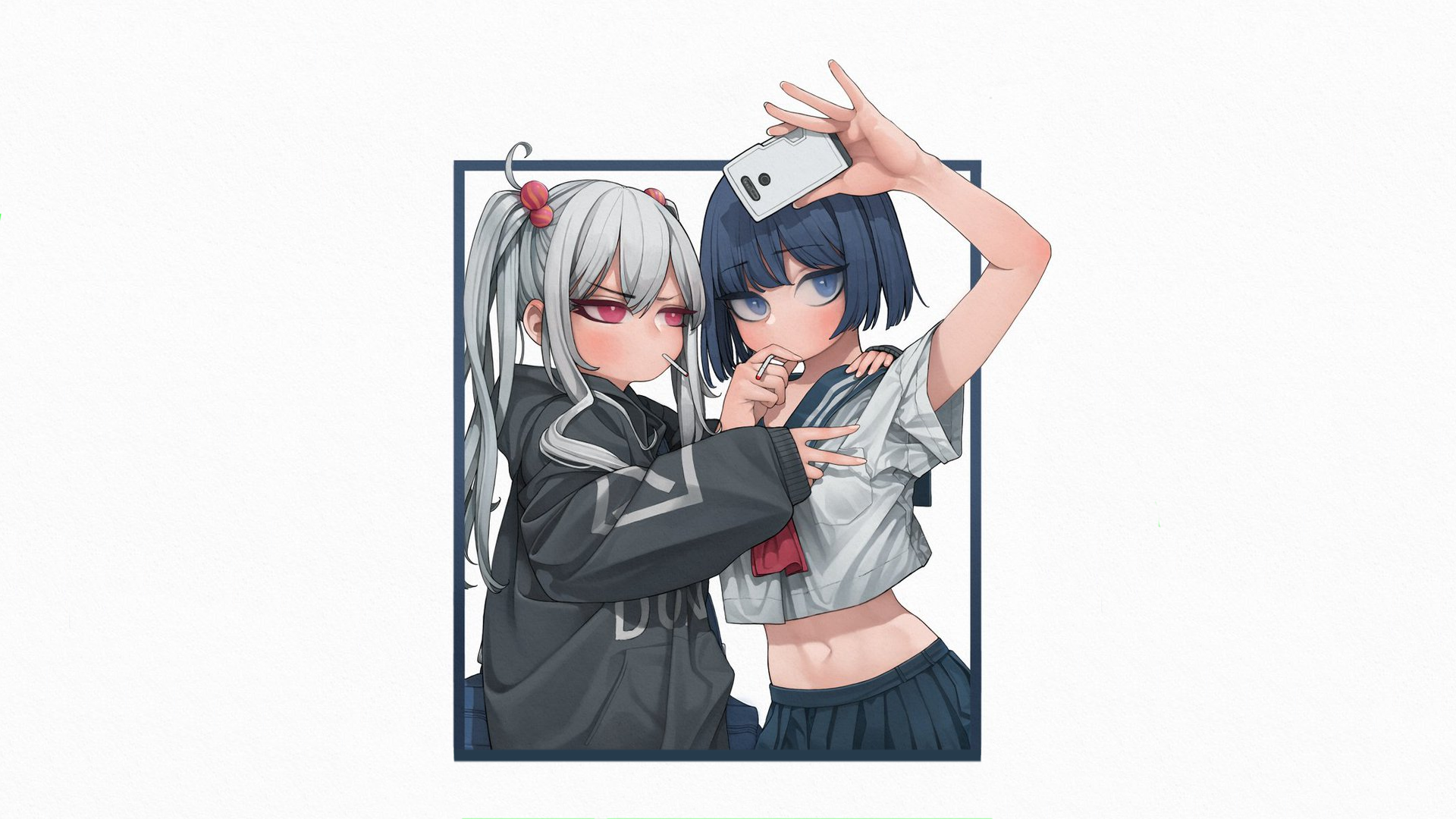 Two anime girls taking a selfie HD Wallpaper