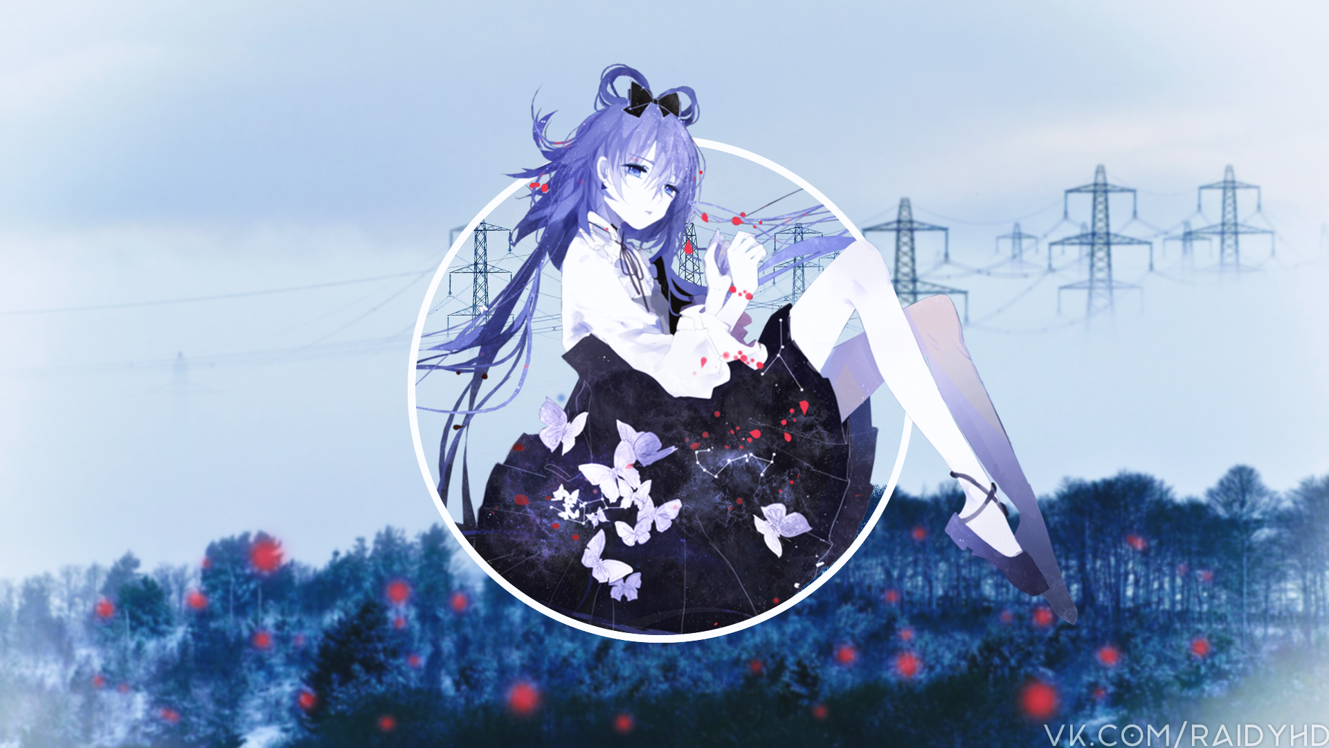 Anime girl with purple hair in a circle HD Wallpaper