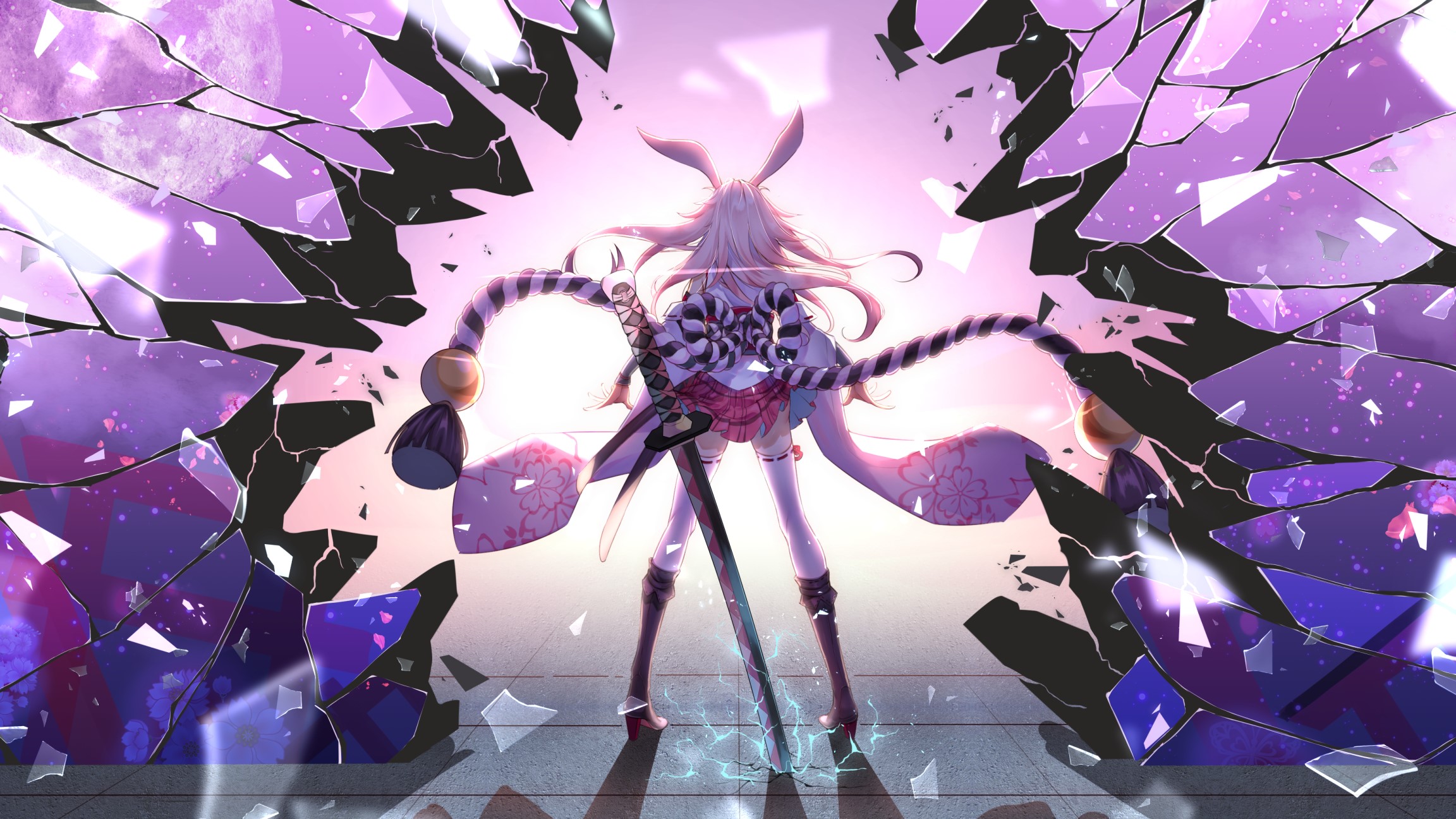 Anime girl with bunny ears and sword in Honkai Impact HD Wallpaper